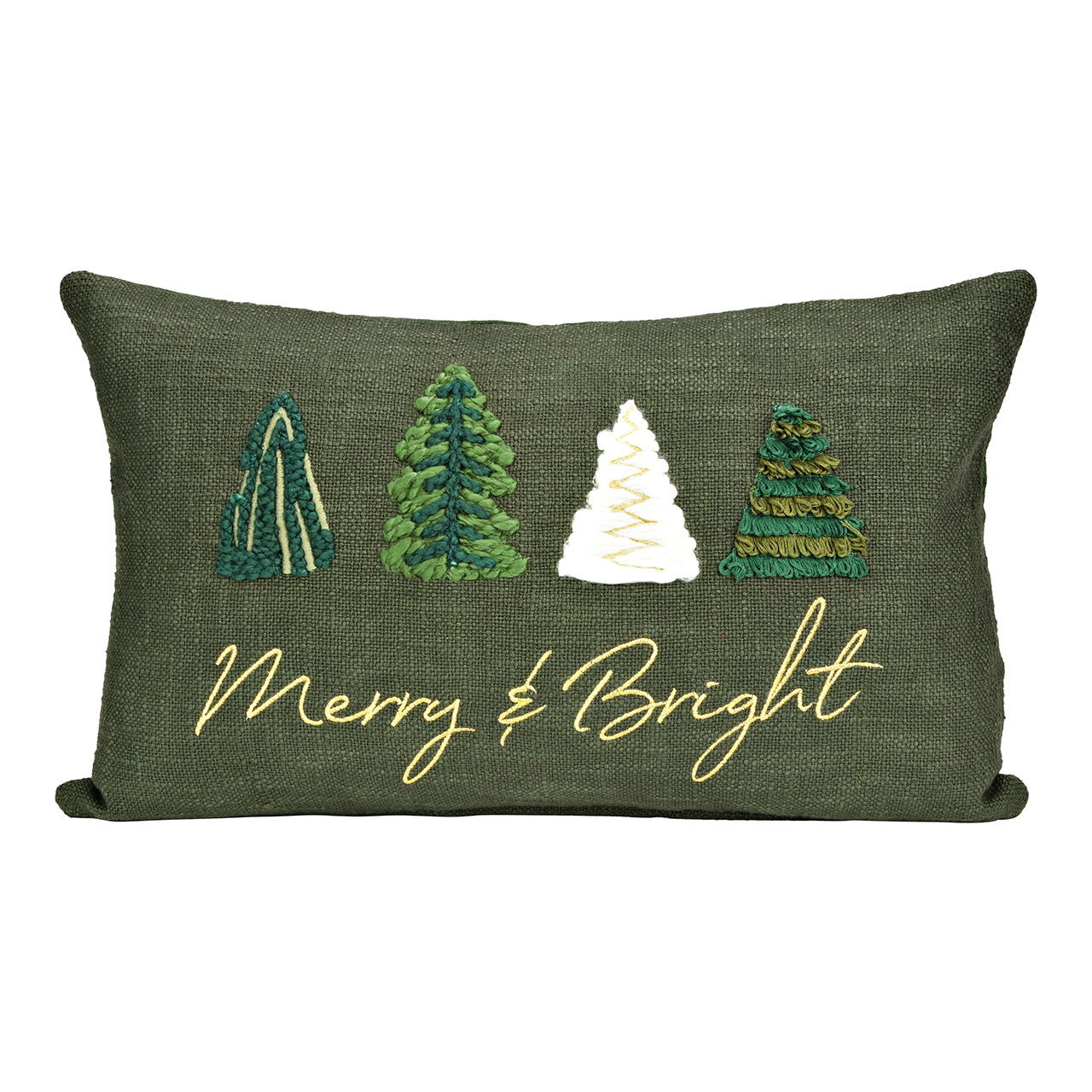 Taie d'oreiller broderie de sapin en lin, Vert (L/H) 30x50cm
