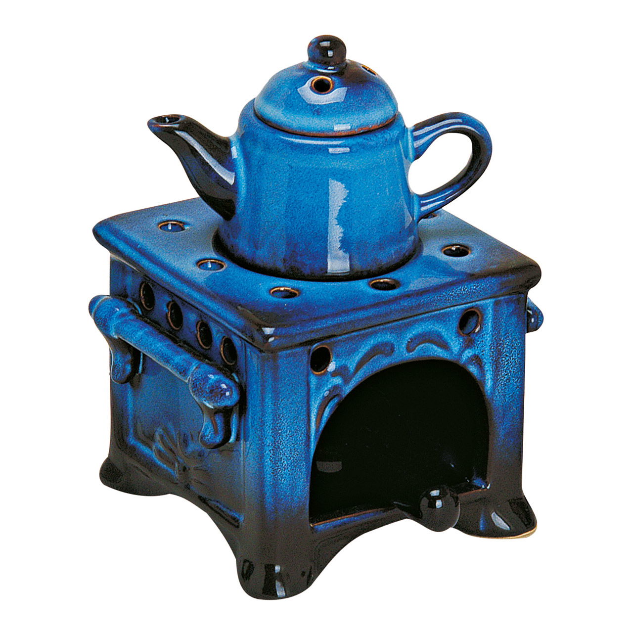 Ceramic fragrance lamp, stove with jug in blue, W10 x D10 x H15 cm