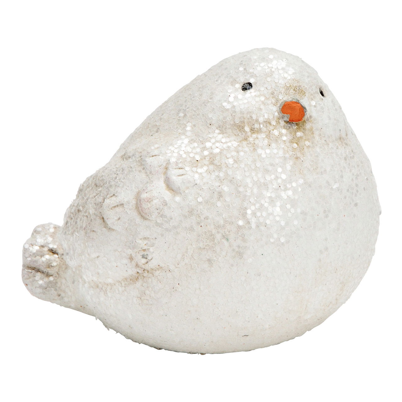 Oiseau d'hiver avec paillettes en argile blanc (L/H/P) 9x7x7cm