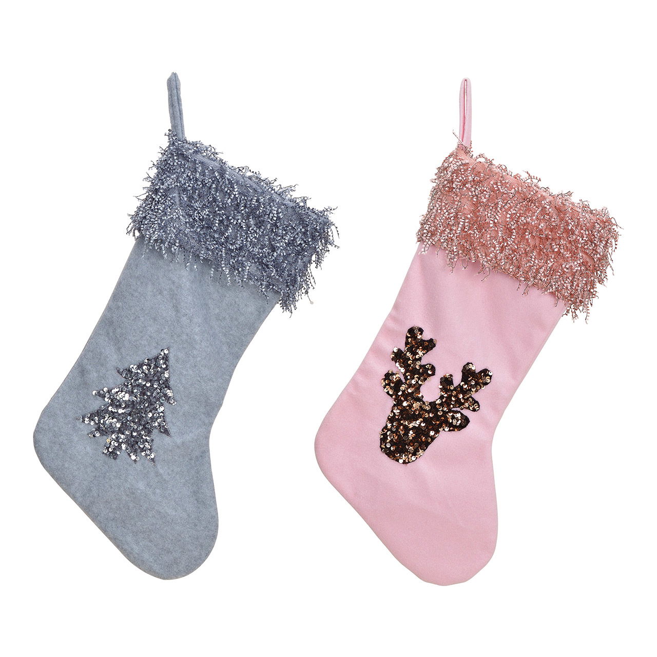 Nikolaus Stiefel, Baum, Hirsch Dekor aus Textil Grau, Pink/Rosa 2-fach, (B/H/T) 27x50x2cm