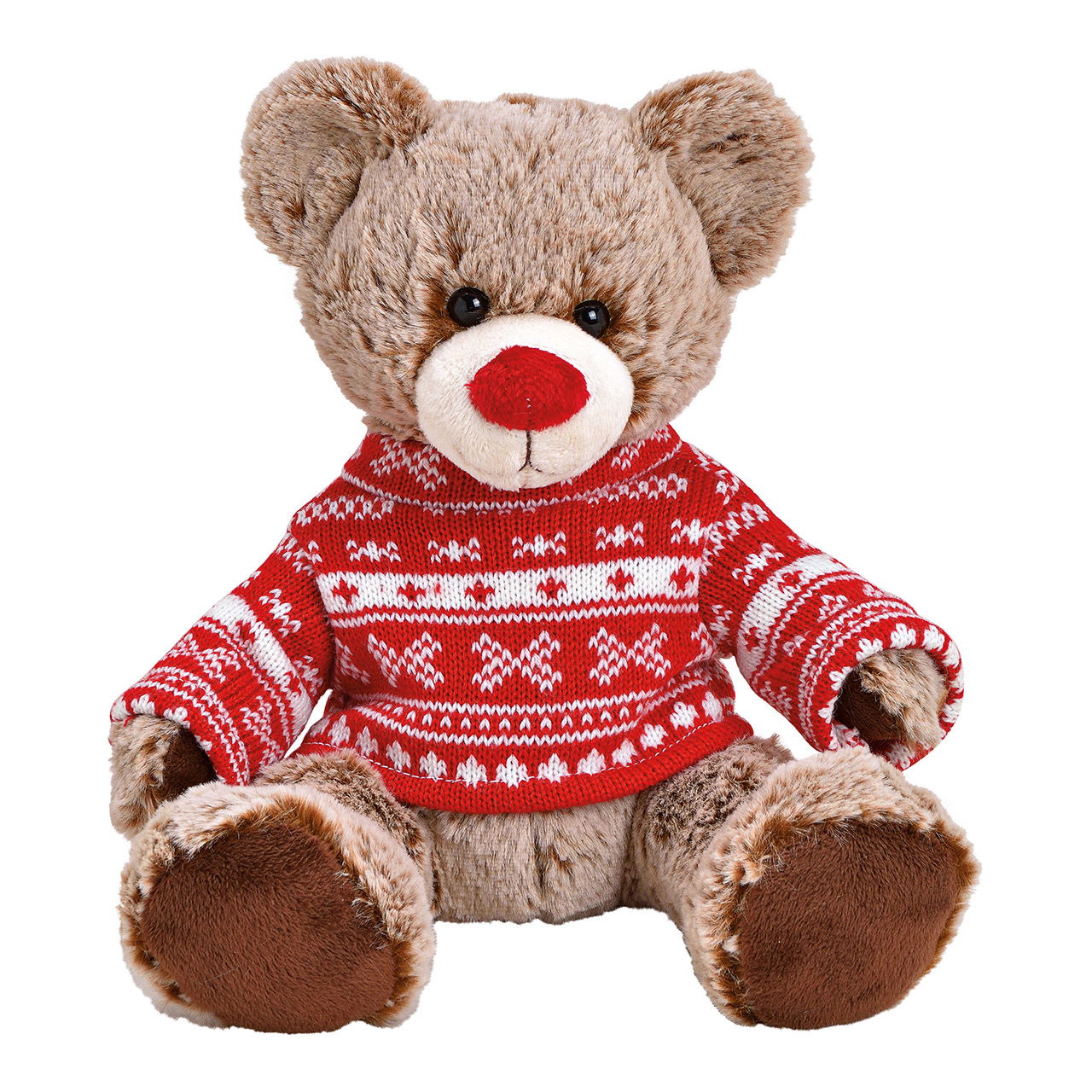 Oso de peluche marrón, jersey de punto rojo (A/A/A) 22x24x20cm