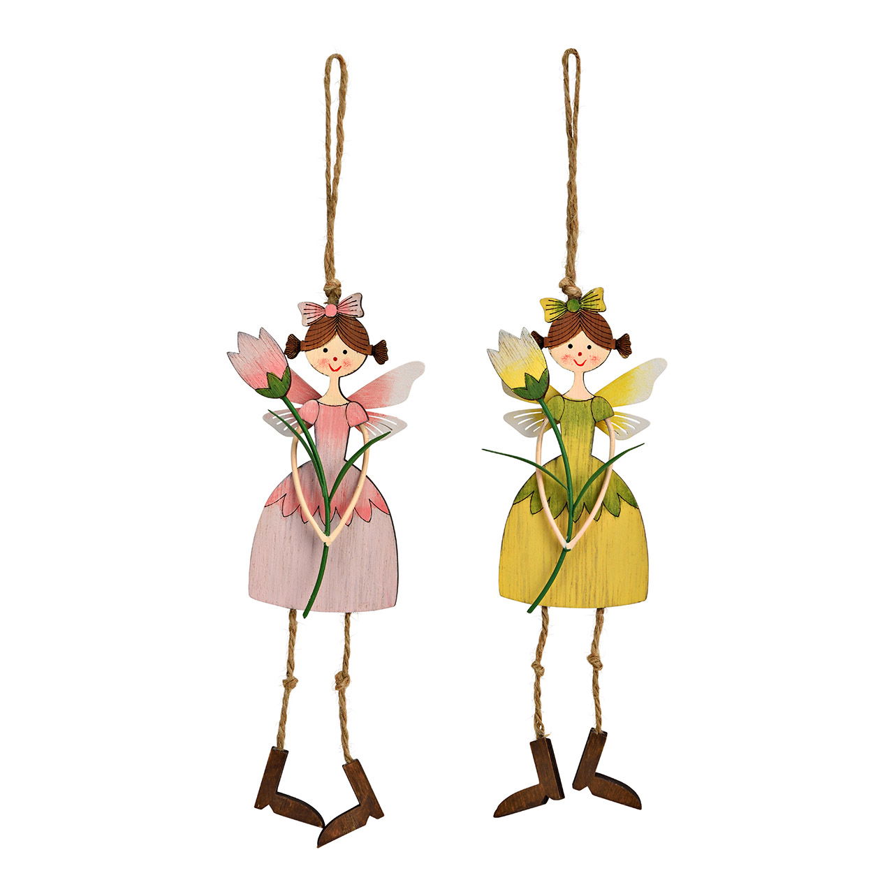 Suspension fée en bois, vert/rose 2 fois, (L/H/P) 6x20x2cm