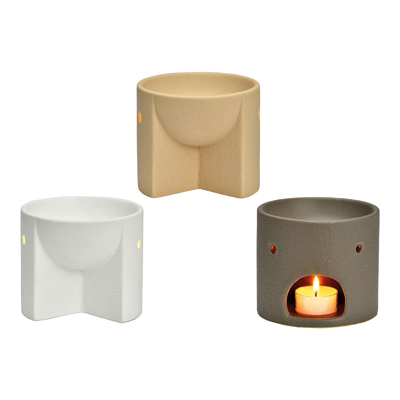Lampada profumata in ceramica bianca, grigia, beige a 3 pieghe, (L/H/D) 11x10x11cm