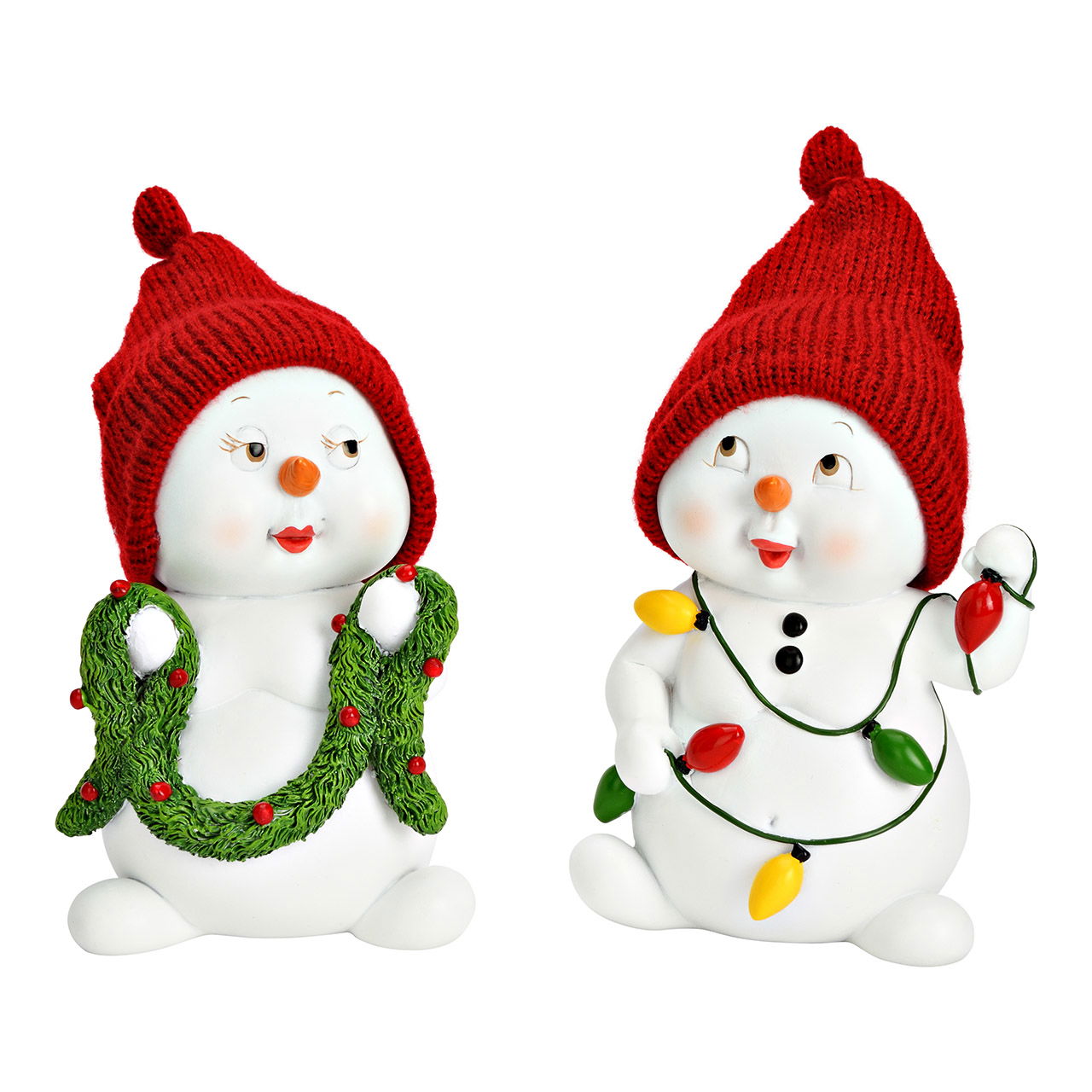 Bonhomme de neige avec bonnet en poly, 2 fois, blanc/rouge (L/H/P) 10x15x10cm