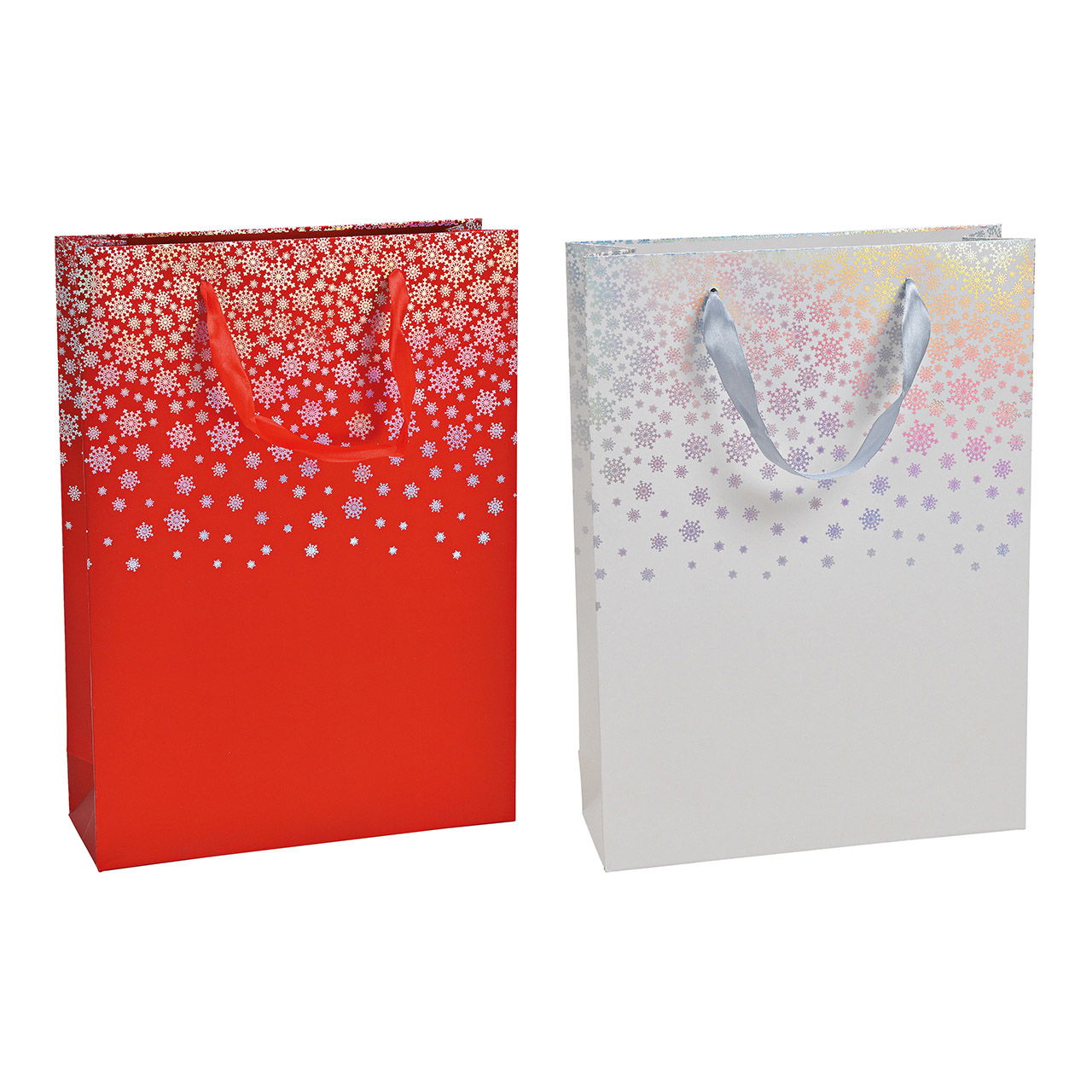 Geschenktüte Schneeflocken Dekor aus Papier/Pappe Rot, weiß 2-fach, (B/H/T) 25x34x8cm