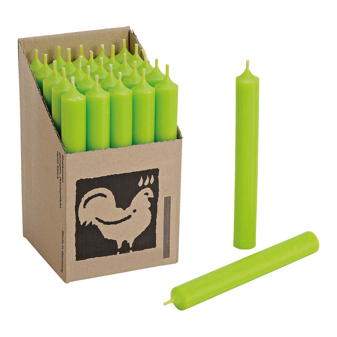 Bougie tige vert pomme teintée dans la masse Ø 2x18 cm Durée de combustion env. 8 heures