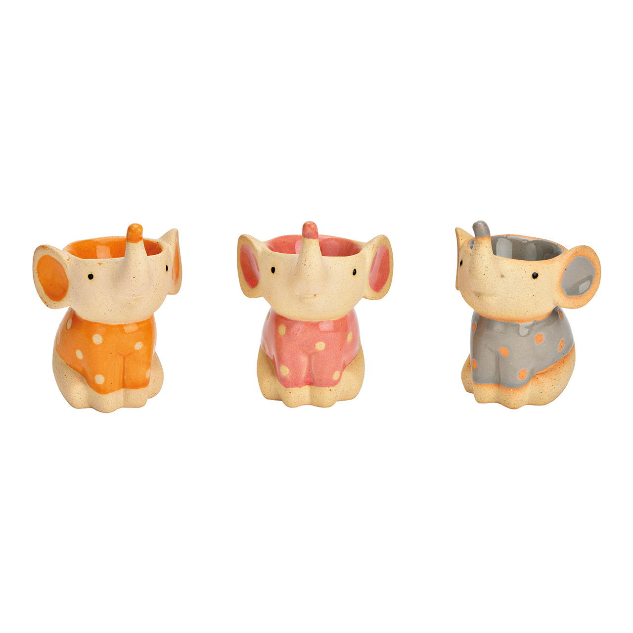 Elefante portauovo in gres, triplo, arancio/rosa/grigio (L/H/D) 8x10x7cm