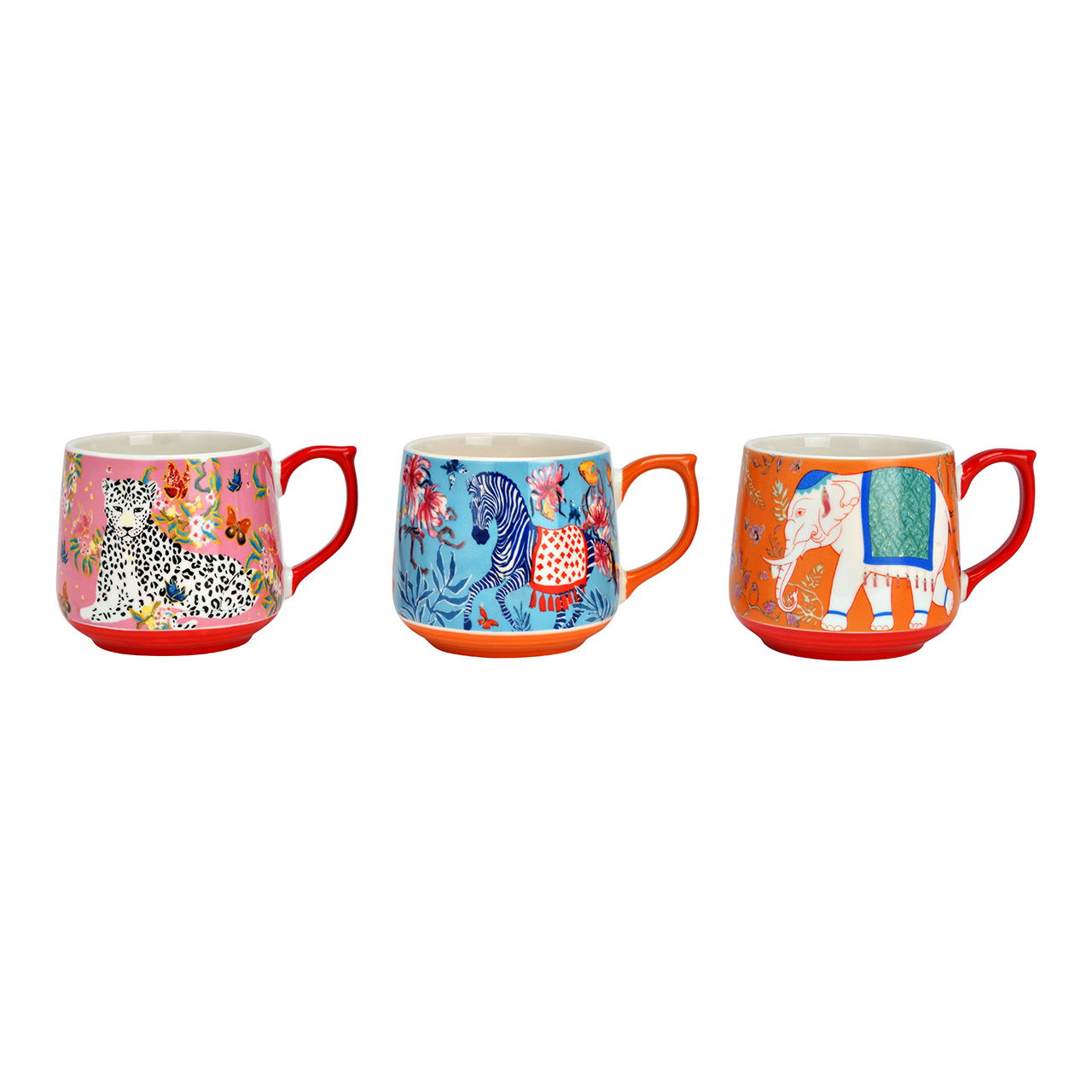 Jumbo Gobelet Afrique Animaux Décor en céramique, 3 fois, rose/bleu/orange (L/H/P) 14x9x9cm 480ml