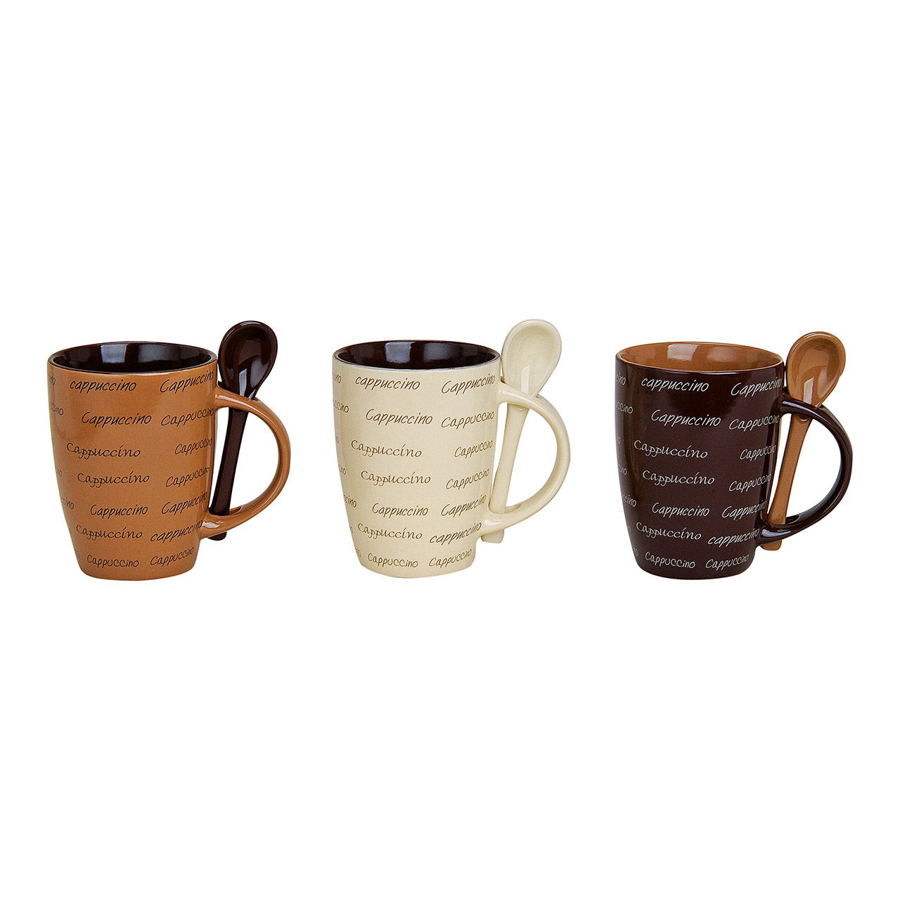 Gobelet avec cuillère Cappuccino, en céramique, assorti, 10 cm 250ml