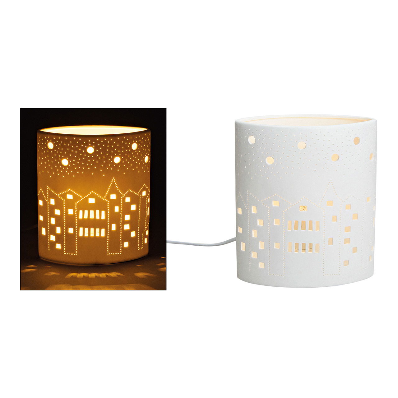Lampe de table Maisons-Décoration en porcelaine, L16 x P10 x H20 cm sans ampoule