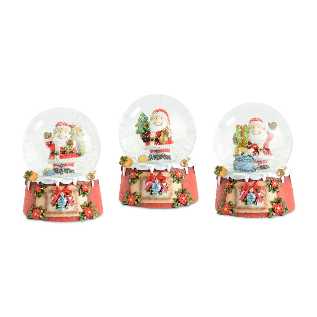 Schneekugel Santa, 3 Motive sort., Poly, 9.5 cm, 1 Stck, rot