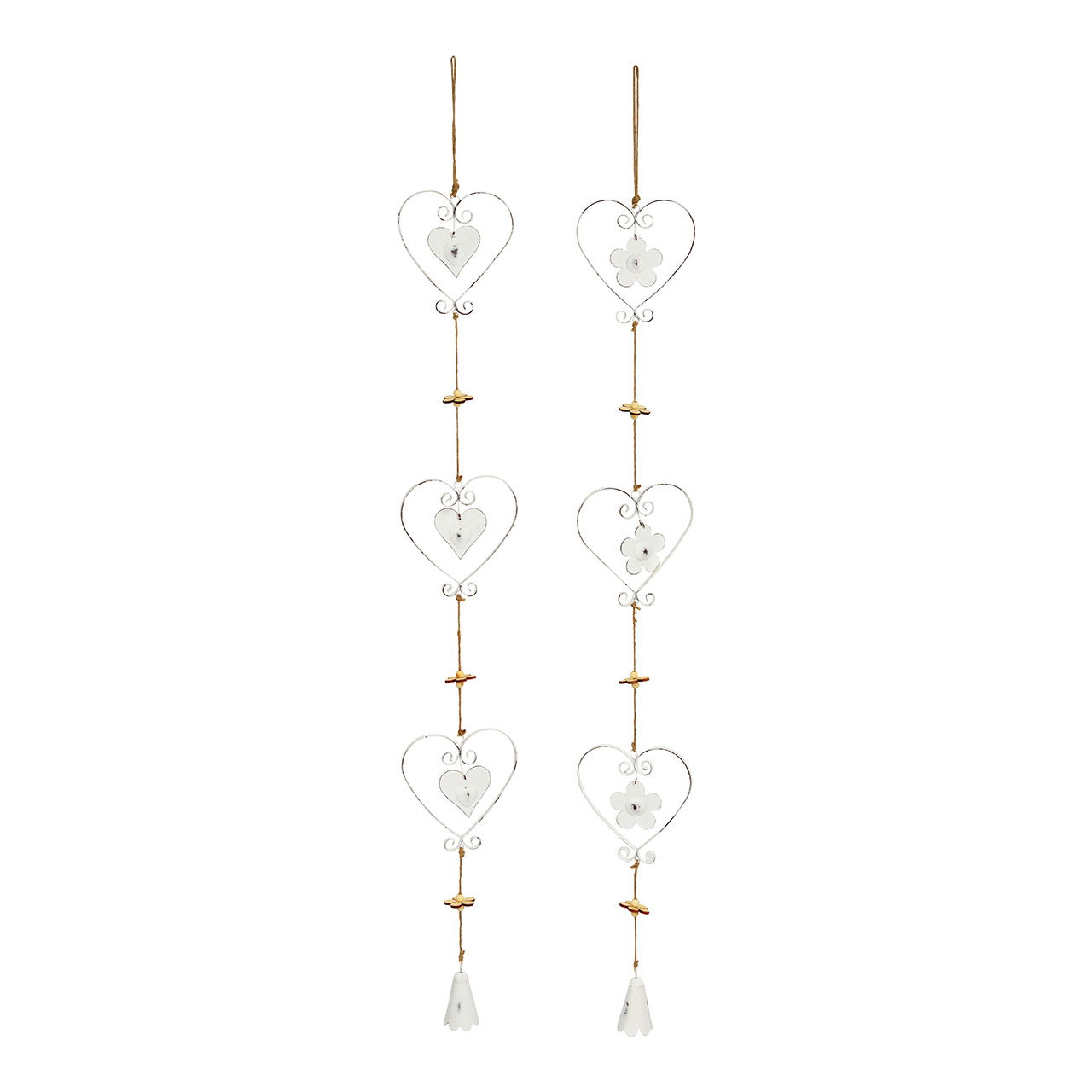 Suspension fleur, cœur en métal blanc 2 fois, (L/H) 12x95cm