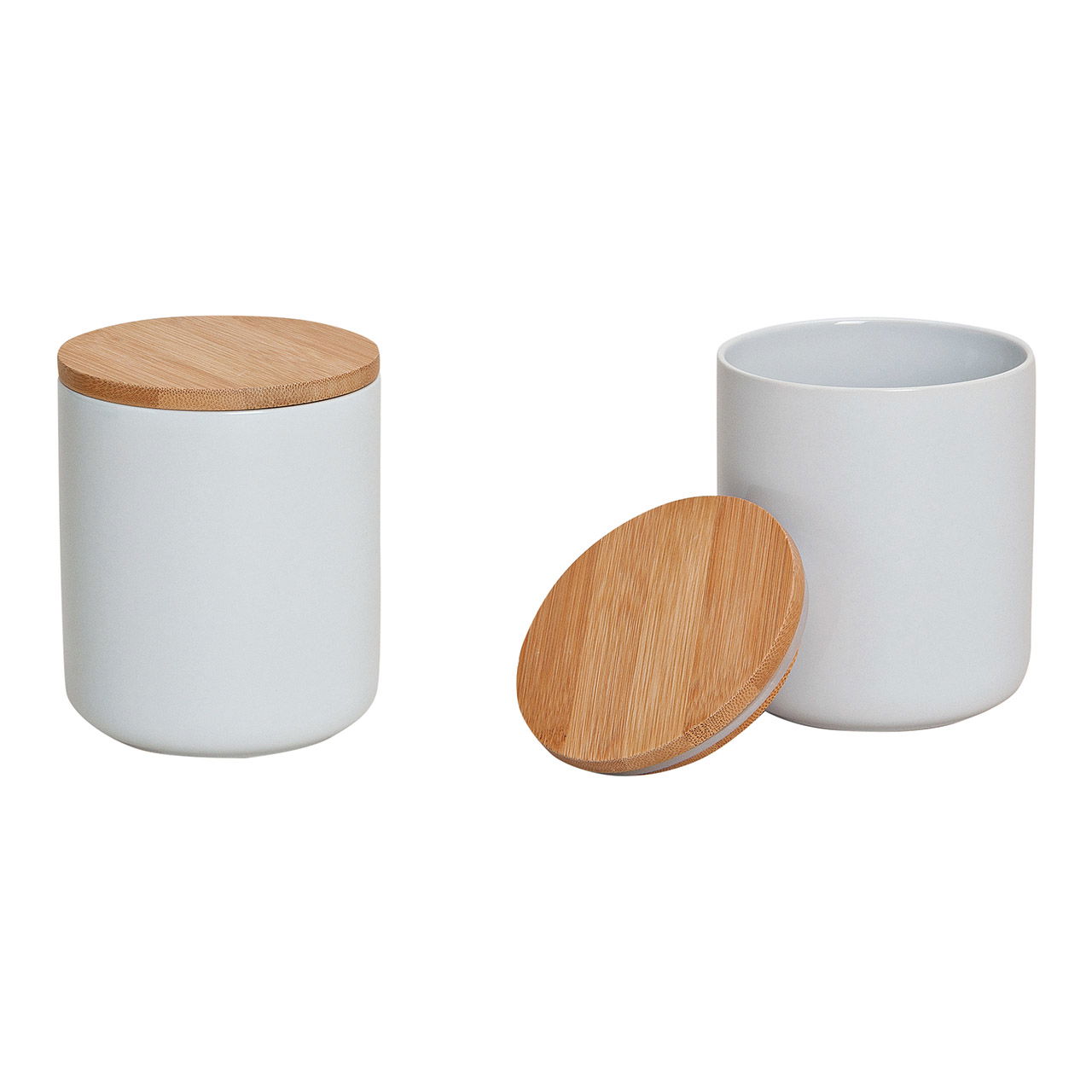 Ceramic jar with bamboo lid in white, W10 x H12 cm, 550ml