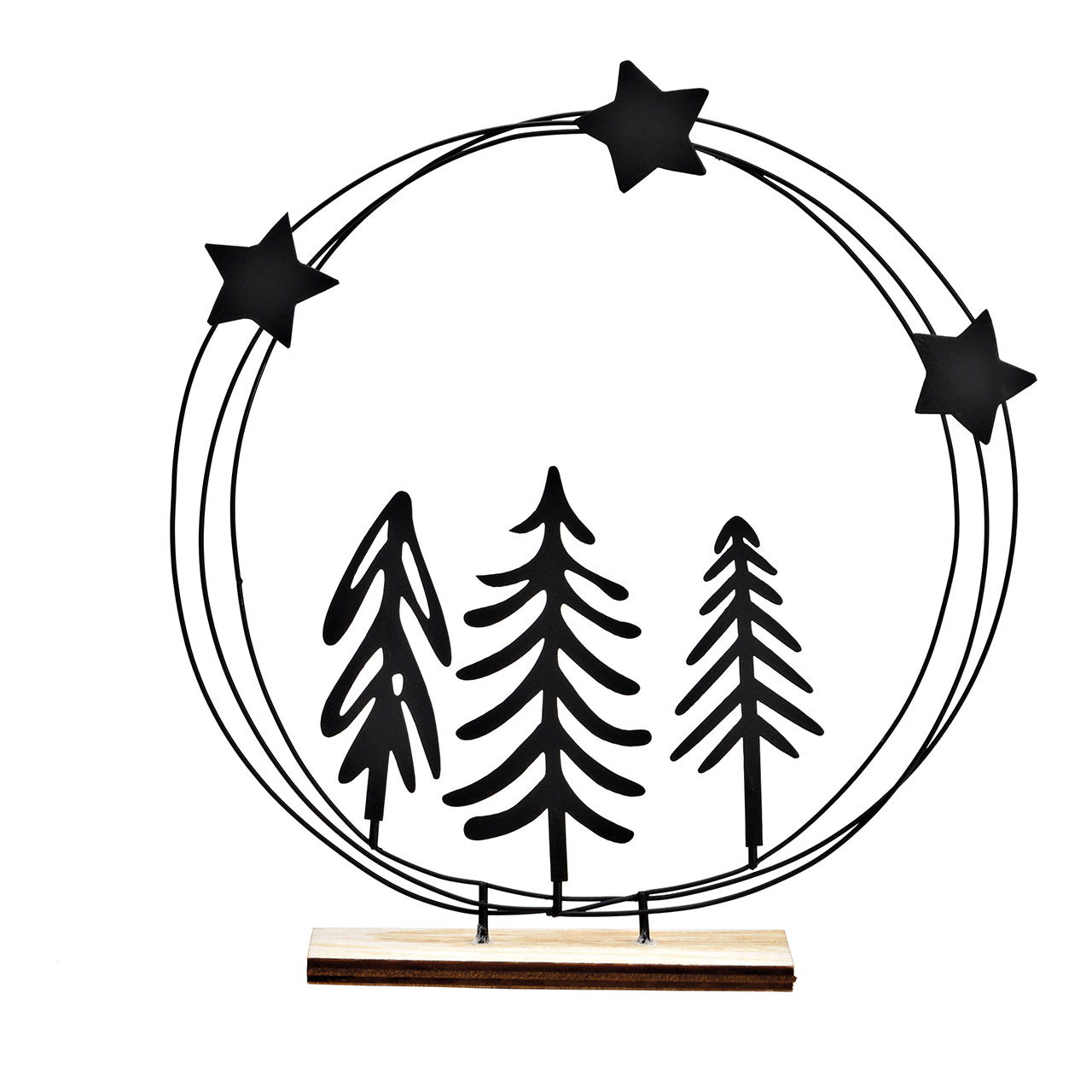 Soporte para árbol de Navidad sobre base de MDF, fabricado en metal negro (A/A/P) 22x20x4cm