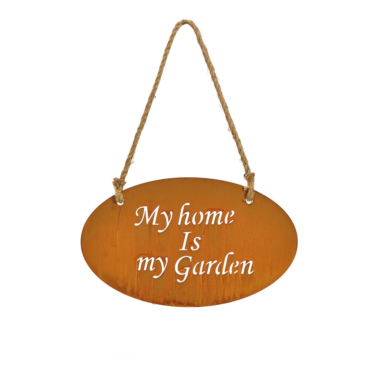 Hanger rusty finish, My home is my garden, made of metal brown (W/H) 30x18cm