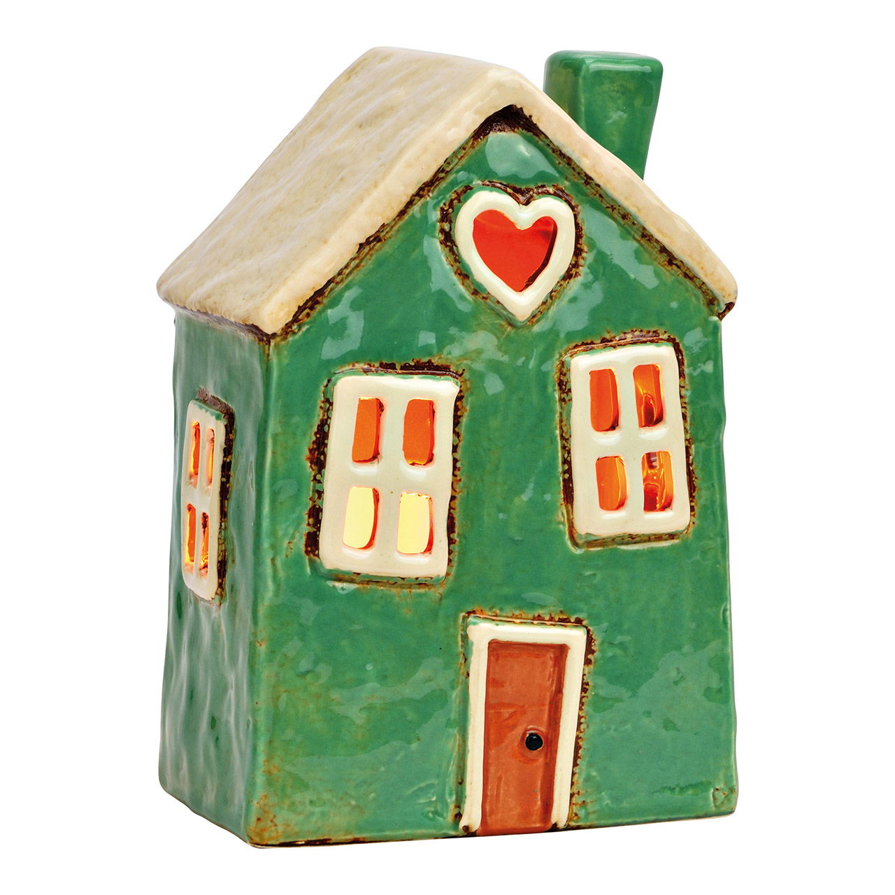 Casita de luz de gres, verde (A/A/P) 12x18x9cm