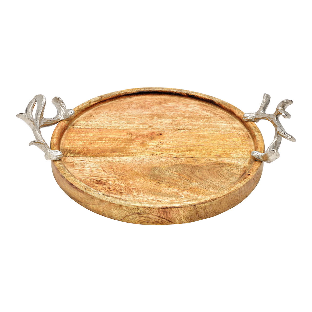 Decorative tray with metal antlers handle made of mango wood Brown (W/H/D) 38x8x29cm