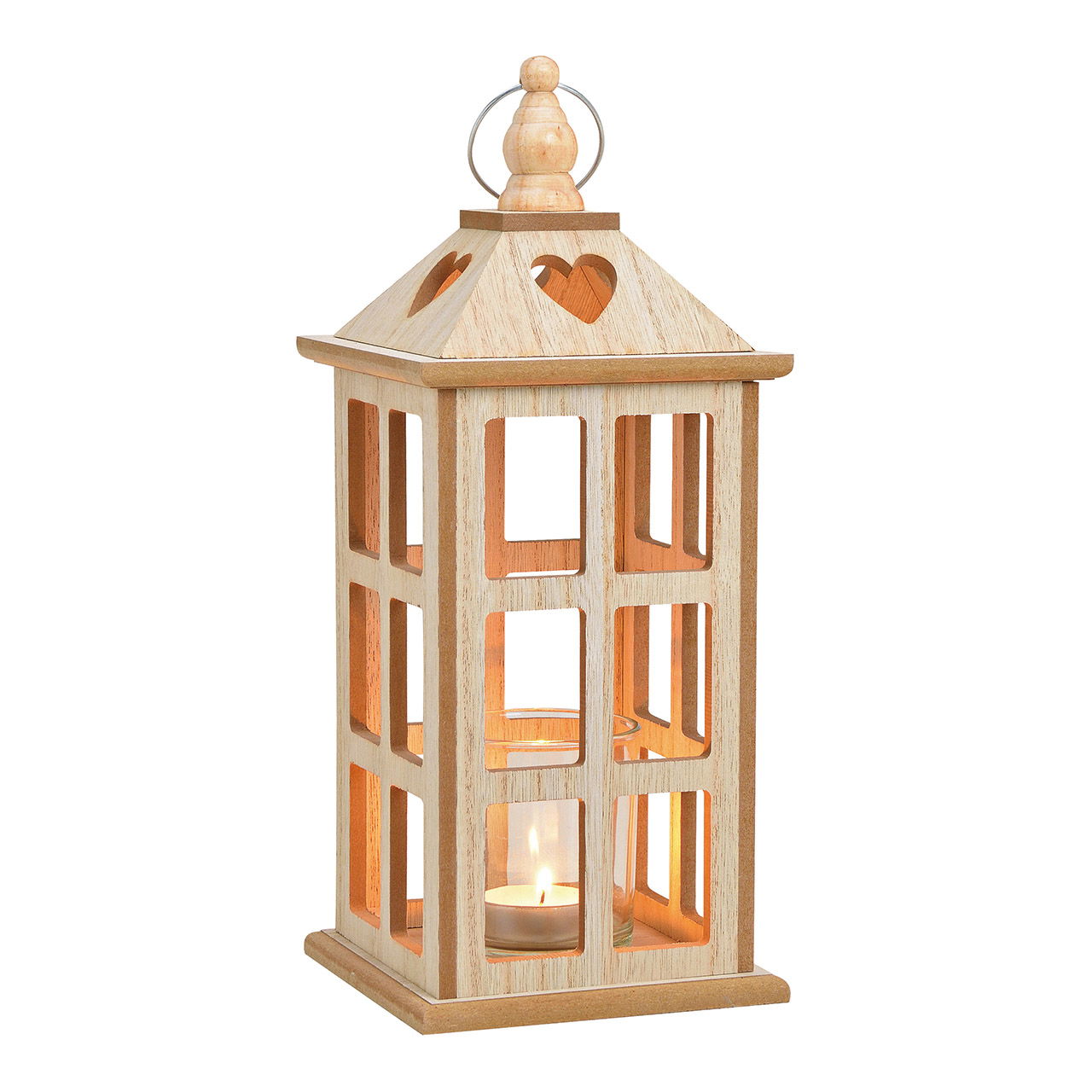 Lanterne, porte-bougie à réchaud en bois, verre naturel (L/H/P) 13x32x13cm