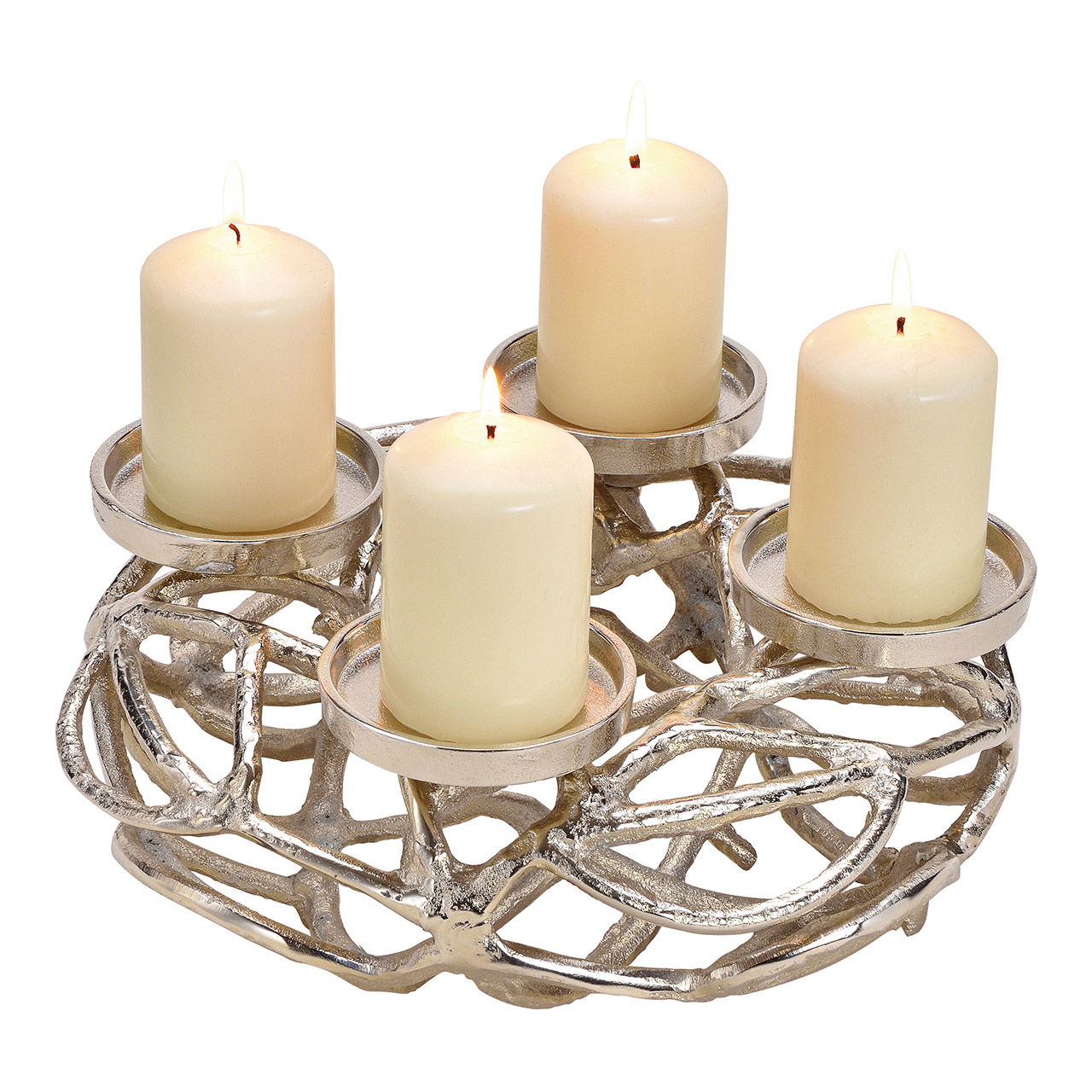 Corona de Adviento de metal, plata (A/A/P) 30x11x30cm
