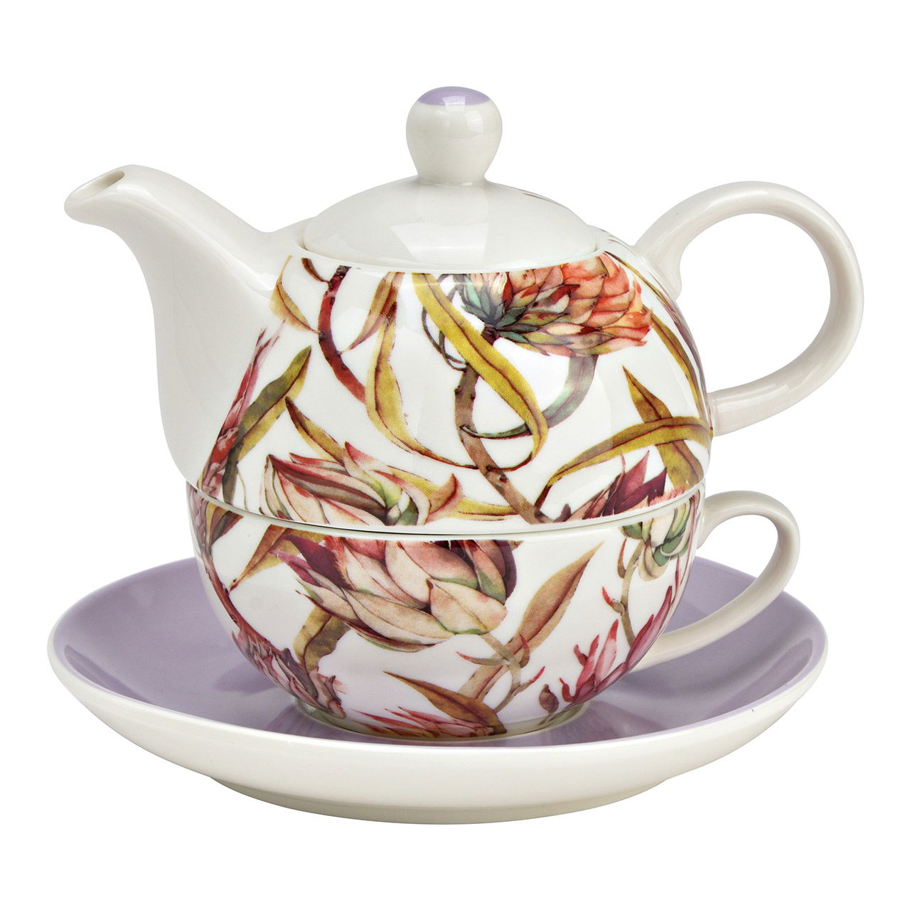 Theepot set magnolia bloemen decor set van 3, gemaakt van porselein paars (B/H/D) 15x16x15cm 400ml/250ml