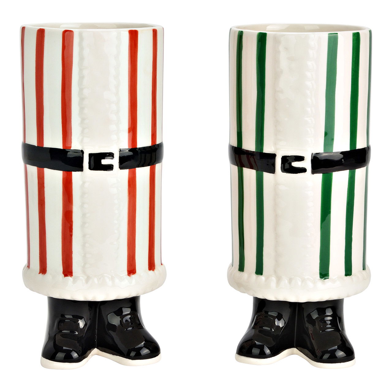 Vaso decorativo natalizio in ceramica, doppio, rosso/verde (L/H/D) 9x22x10cm