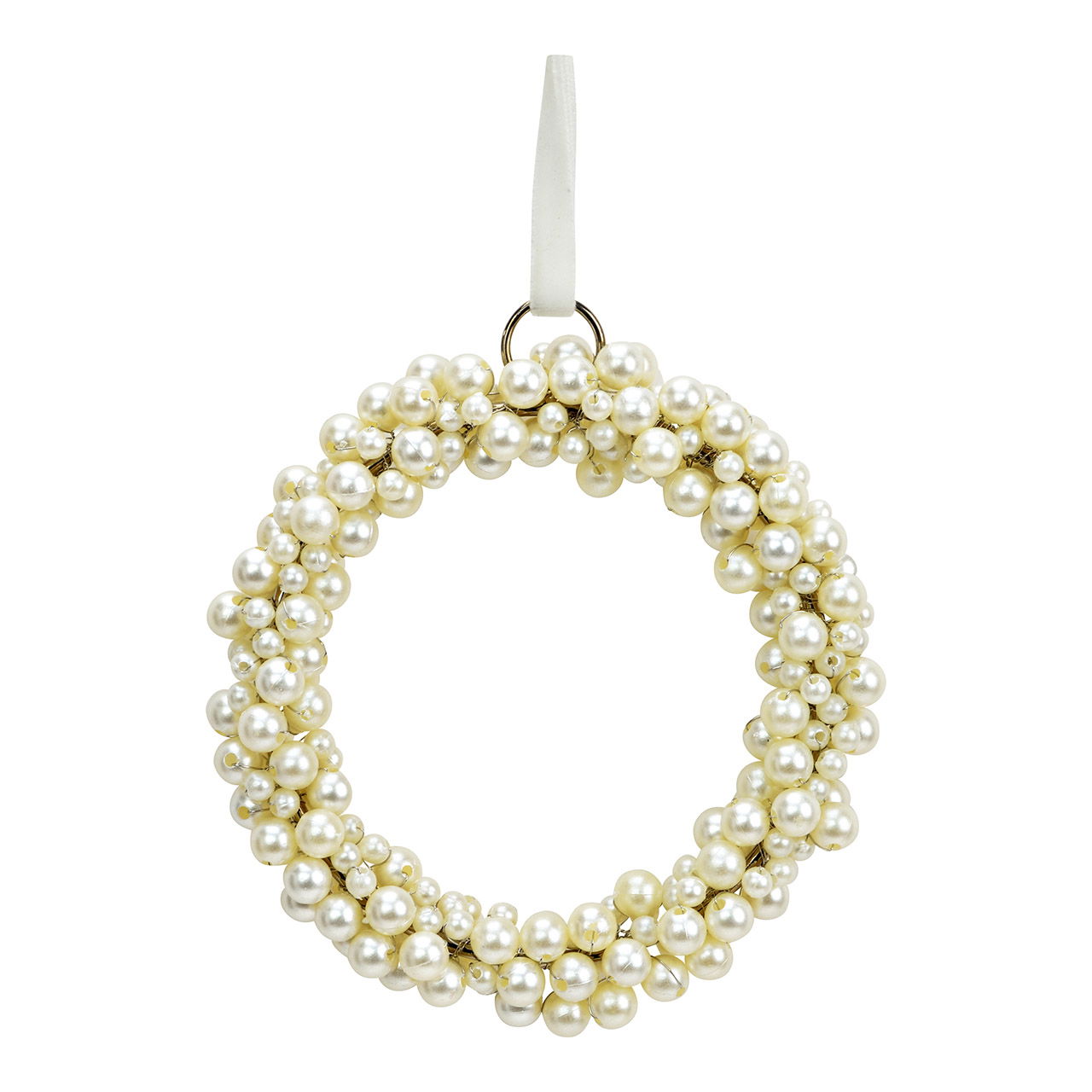 Suspension couronne de perles en plastique/métal, blanc (L/H/P) 10x10x2cm