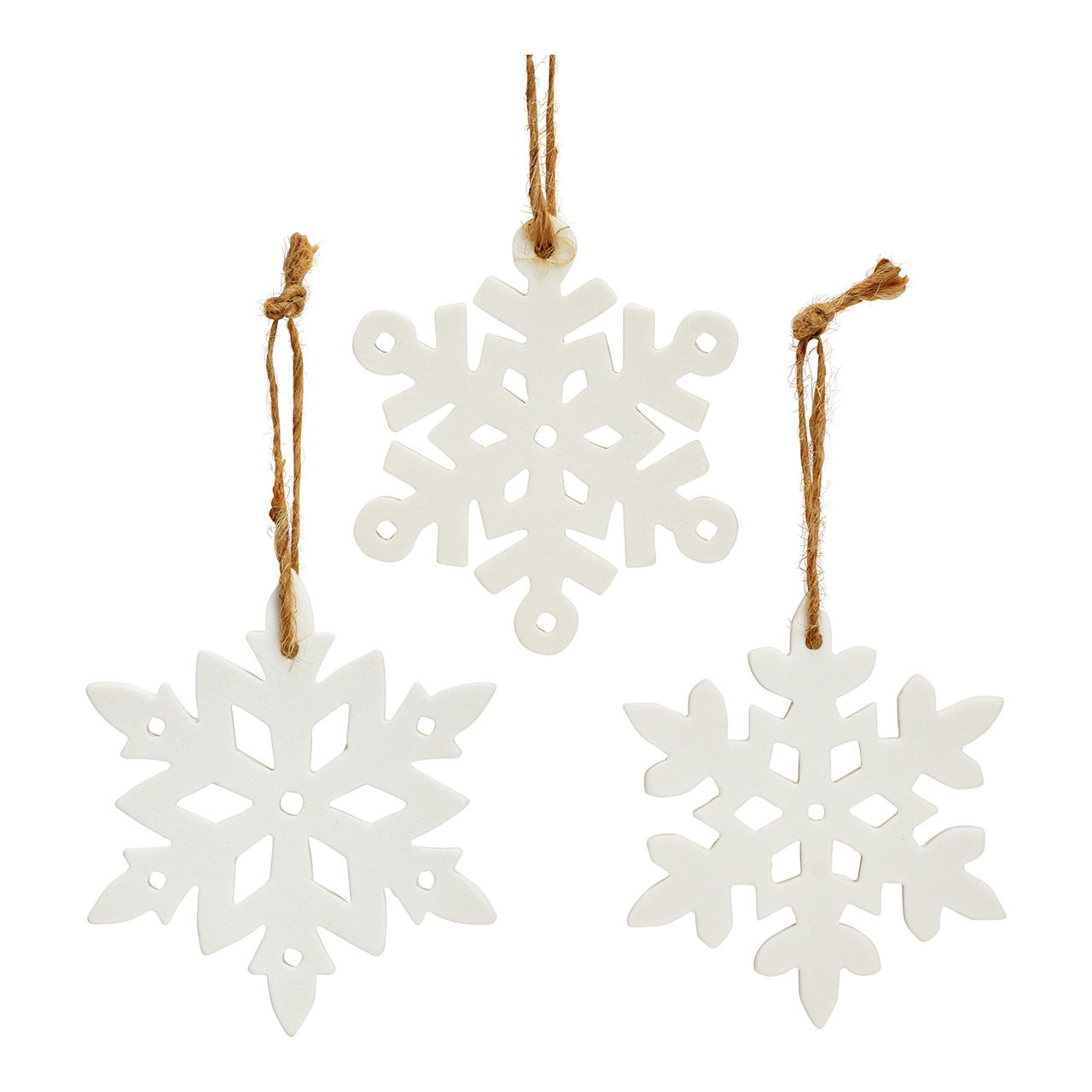 Pendentif Flocon de neige en céramique, 3 fois, (L/P) 8x8cm