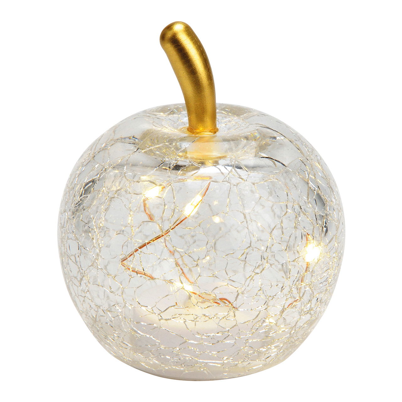 Apple with 5 LEDs made of transparent glass (W/H/D) 7x9x7cm with timer, battery operation CR2032 not included