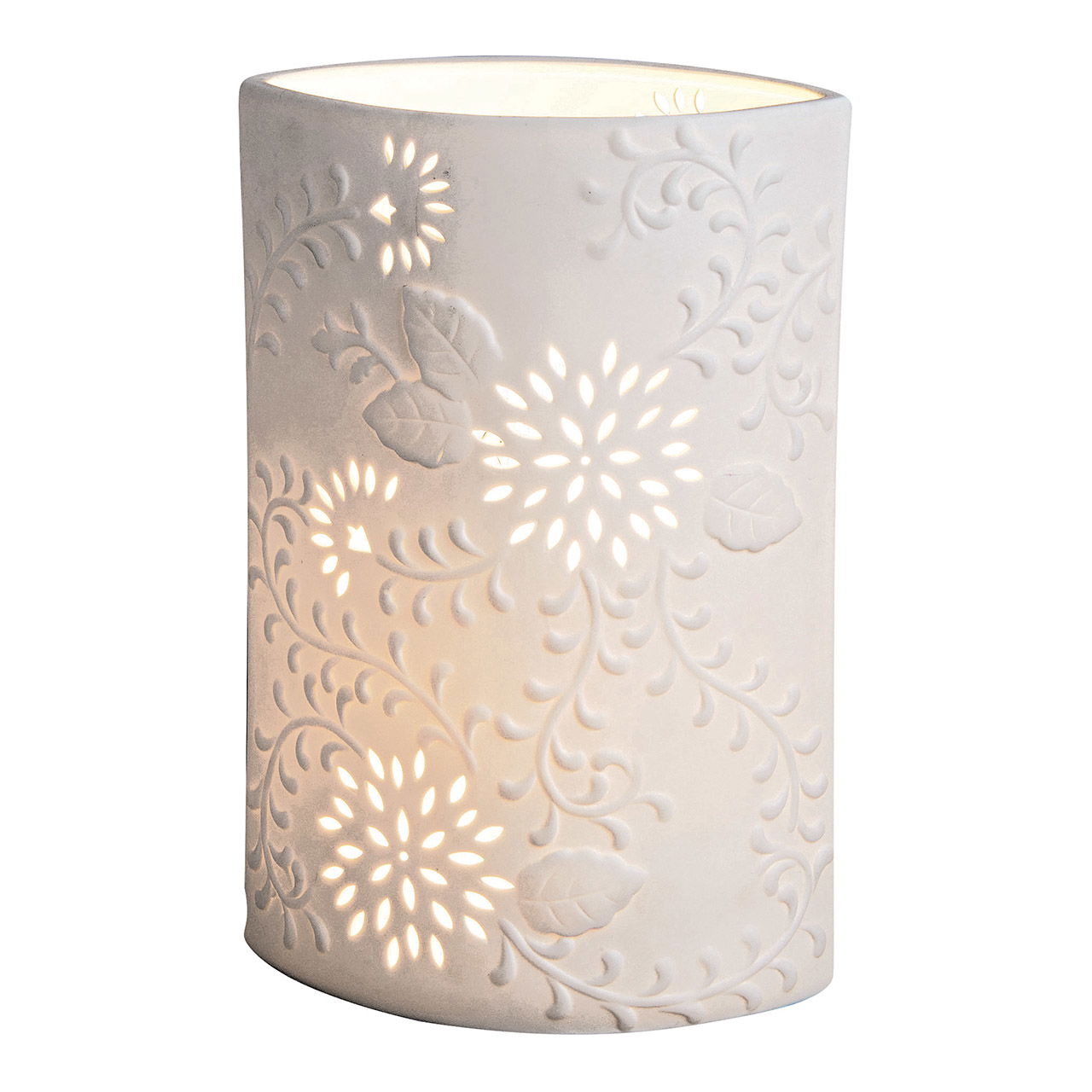 Lampe de table Ovale Blanc en porcelaine, L18 x P10 x H28 cm sans ampoule