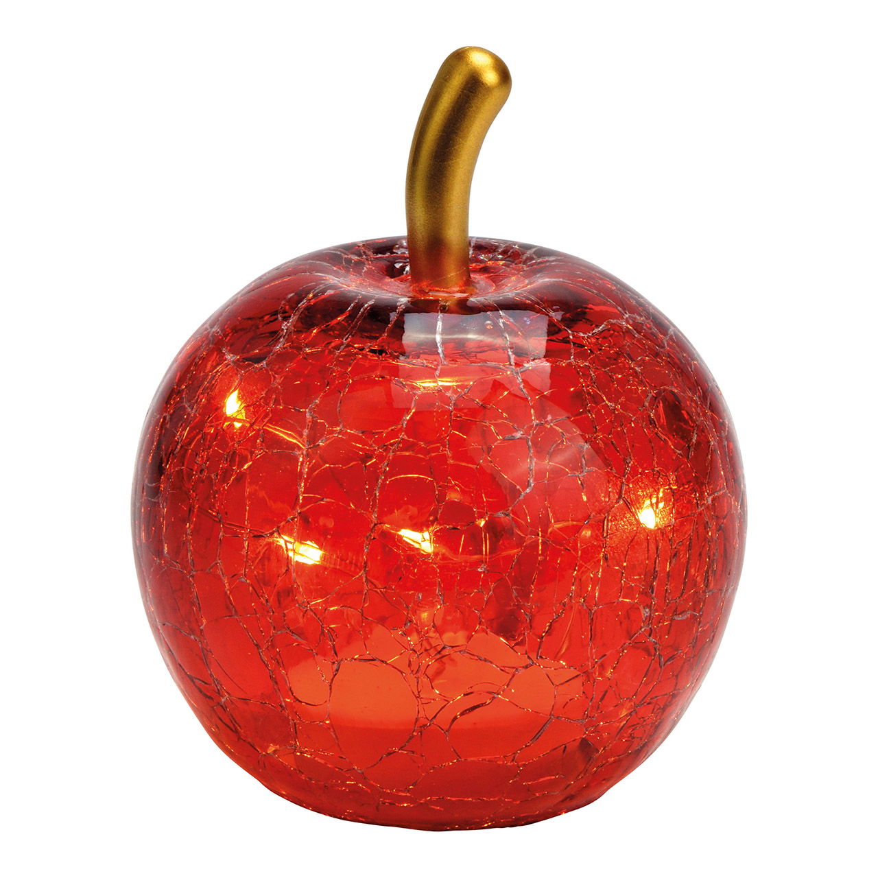 Apple with 5 LEDs made of red glass (W/H/D) 7x9x7cm with timer, battery operation CR2032 not included
