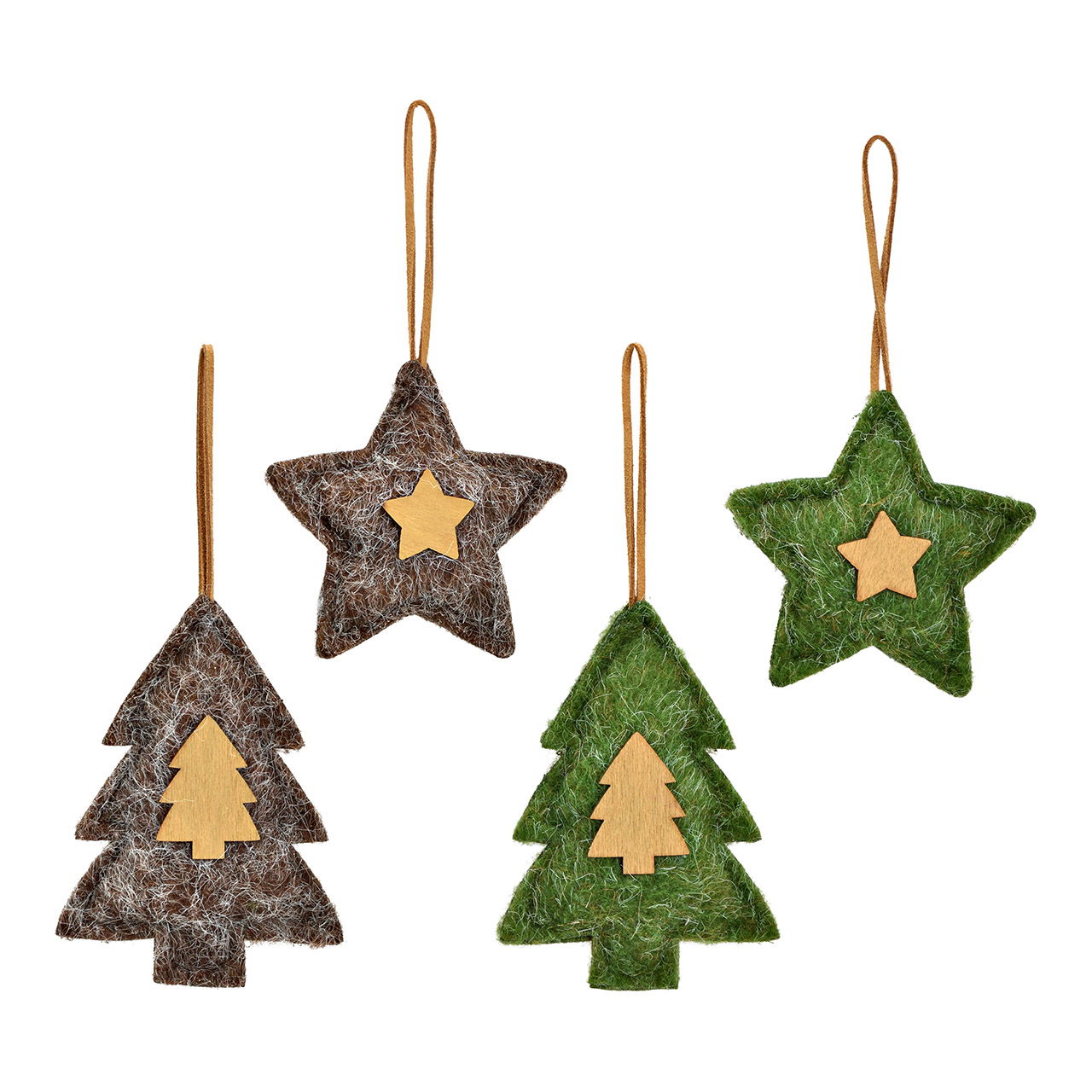 Hänger Stern/Tannenbaum aus Filz, 4-fach, Grün/Braun (B/H/T) 9x9x2cm