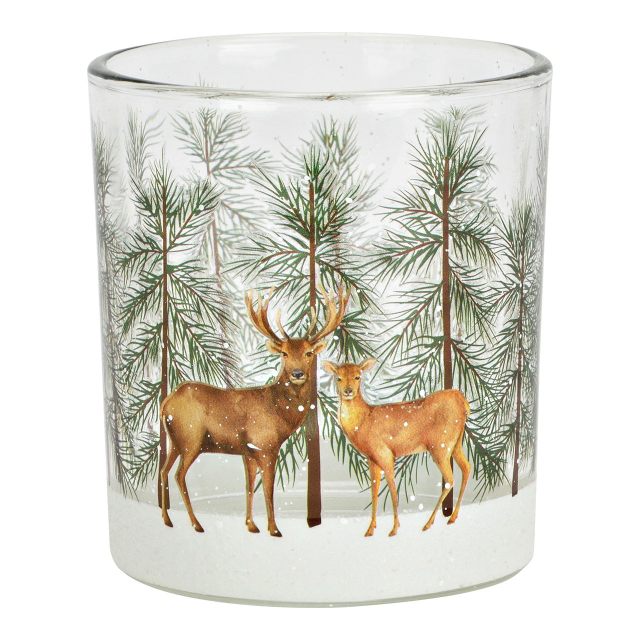 Windlicht Hirsch Dekor aus Glas, Braun (B/H/T) 7x8x7cm