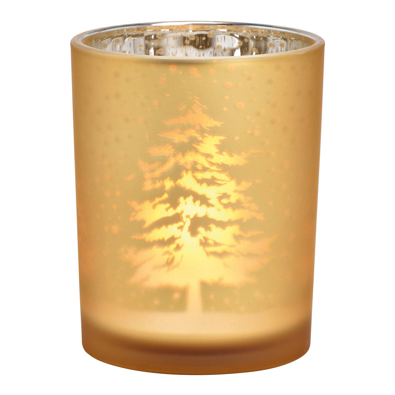 Windlicht Winterwald Dekor aus Glas champagner (B/H/T) 10x12x10cm
