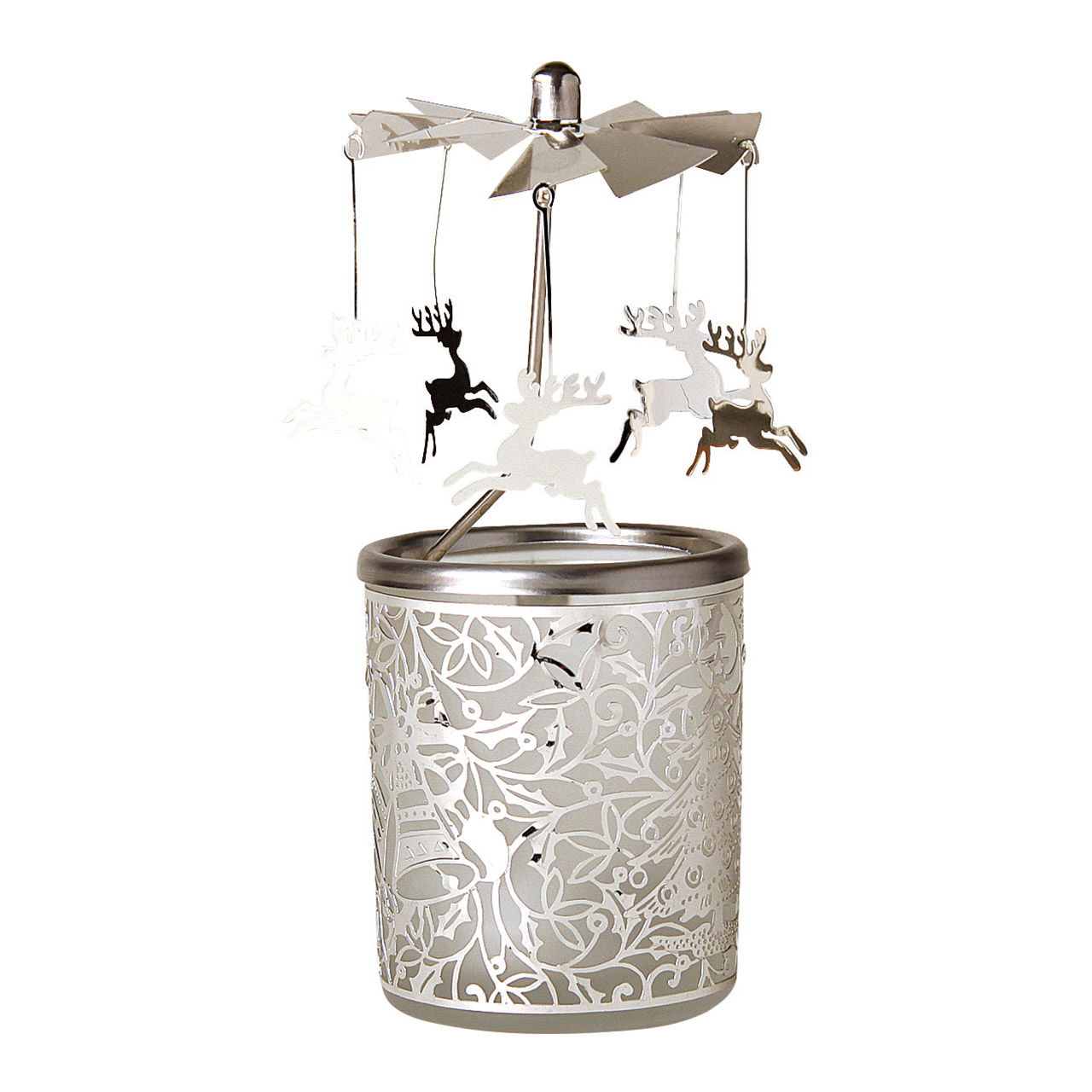 Windlicht aus Glas mit Metall Aufsatz Rentier 6x15cm