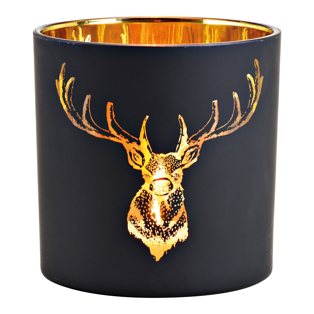Windlicht Hirsch Dekor aus Glas Schwarz, gold (B/H/T) 15x15x15cm