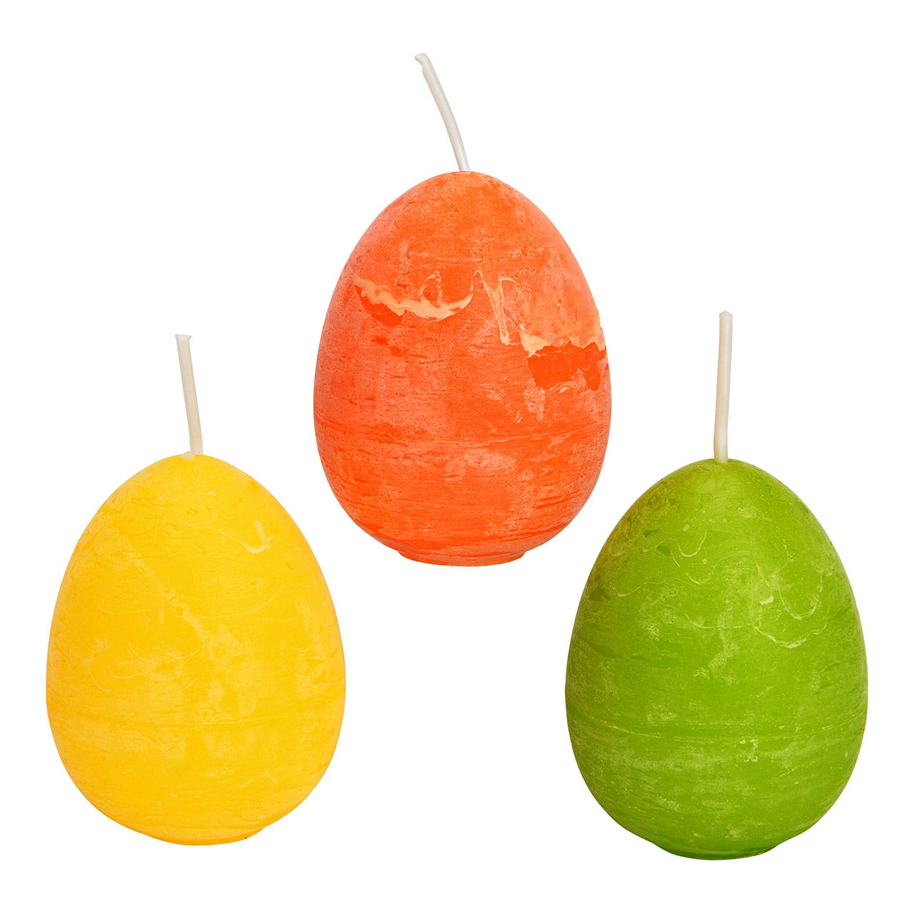 Vela huevo de cera, 3 pliegues, amarillo/naranja/verde (A/A/A) 6x8x6cm