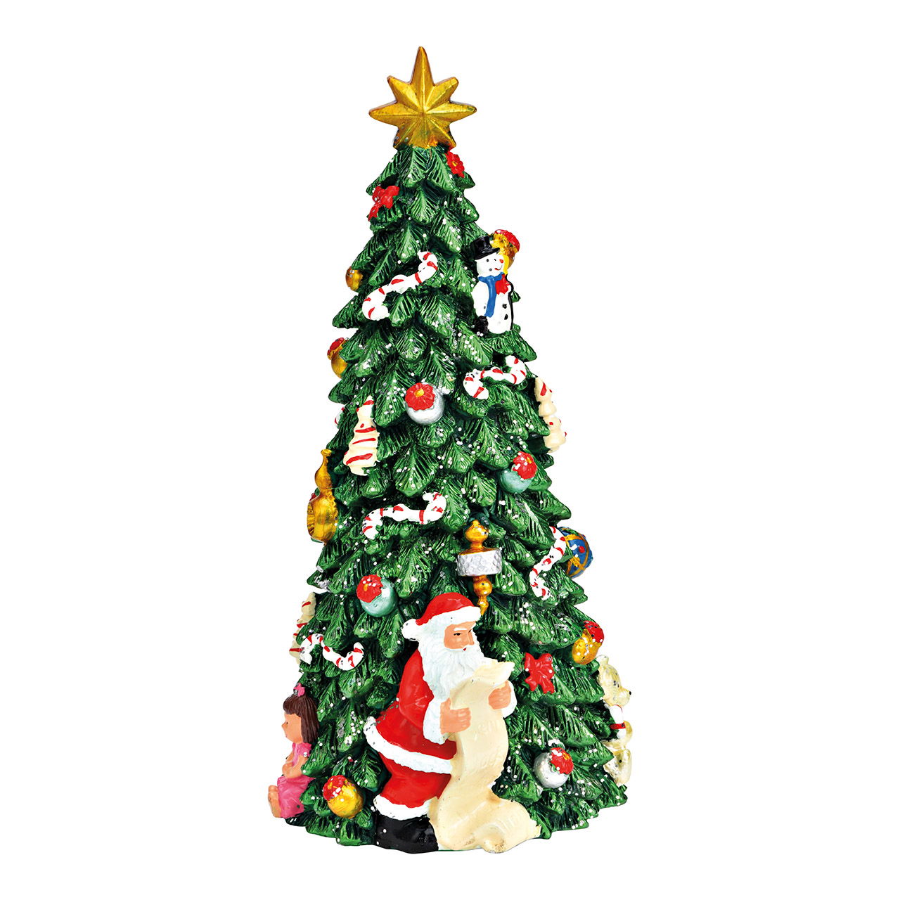 Boîte à musique sapin en poly vert (L/H/P) 10x21x10cm