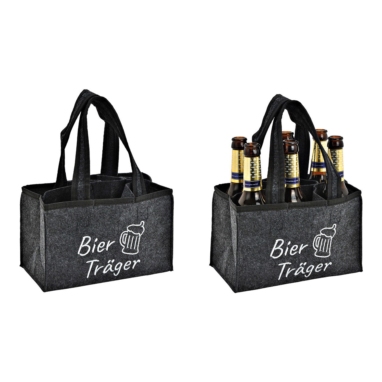 Sac pour bouteilles avec 6 compartiments, support de flexion en feutre, gris (L/H/P) 24x15x5cm