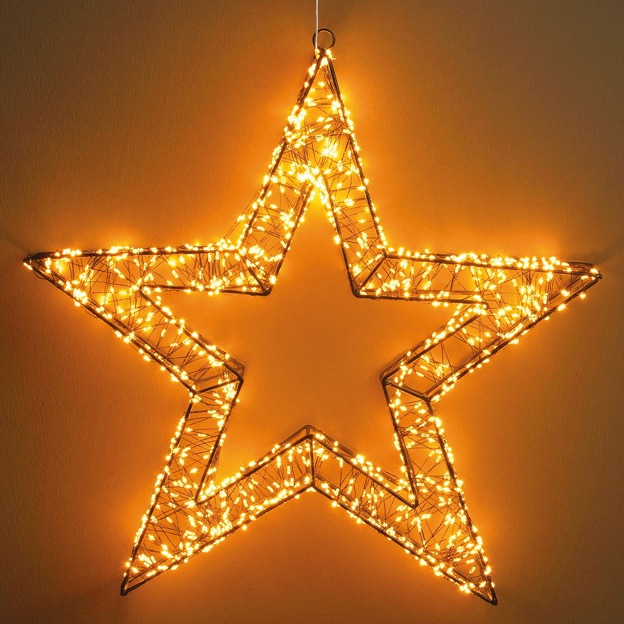 Star light 1440 LED extra warm white with timer 6/18, IP44 adapter made of black plastic (W/H/D) 50x50x8cm