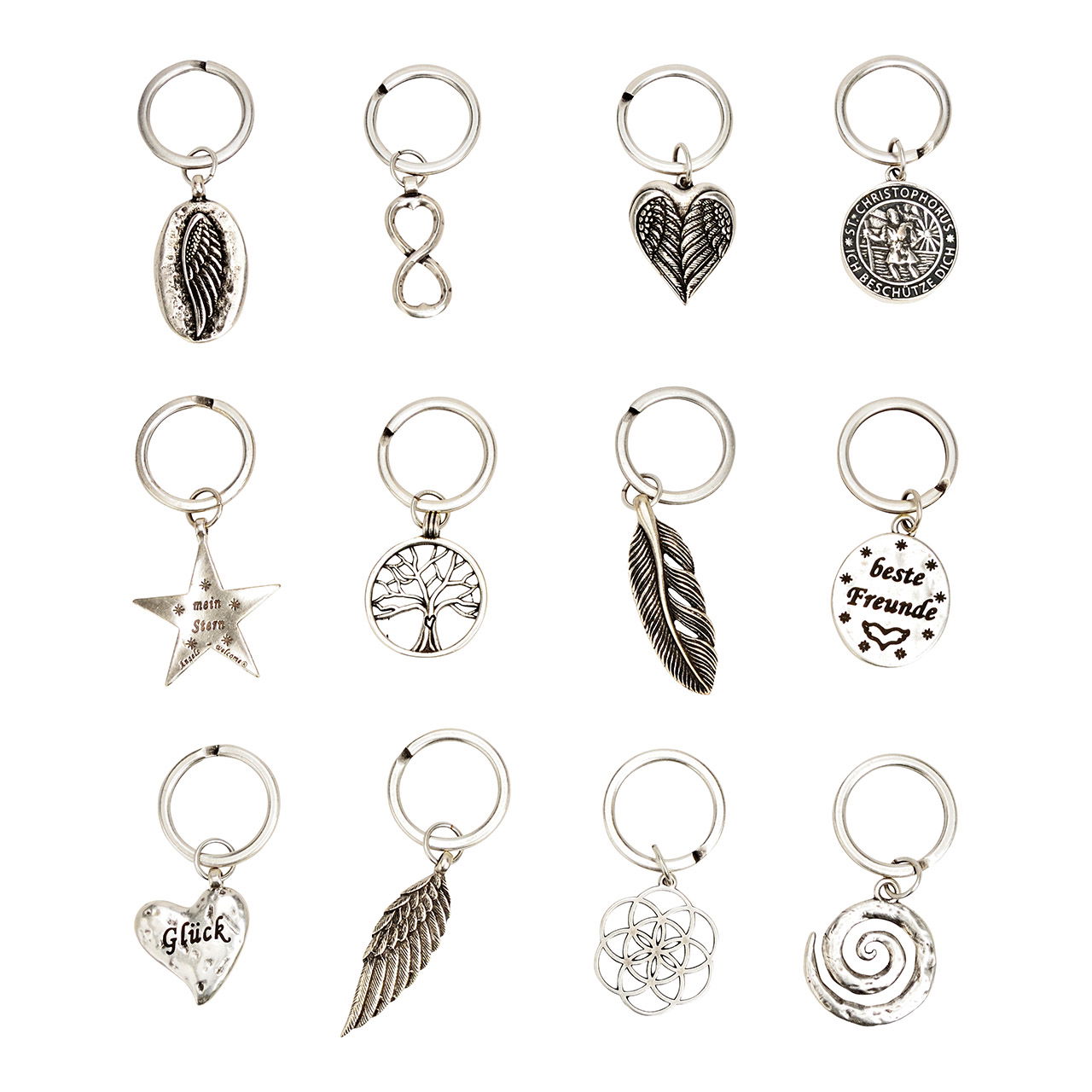 Porte-clés Rêve d'ange en métal, 12 compartiments, argent (L/H) 3x7cm