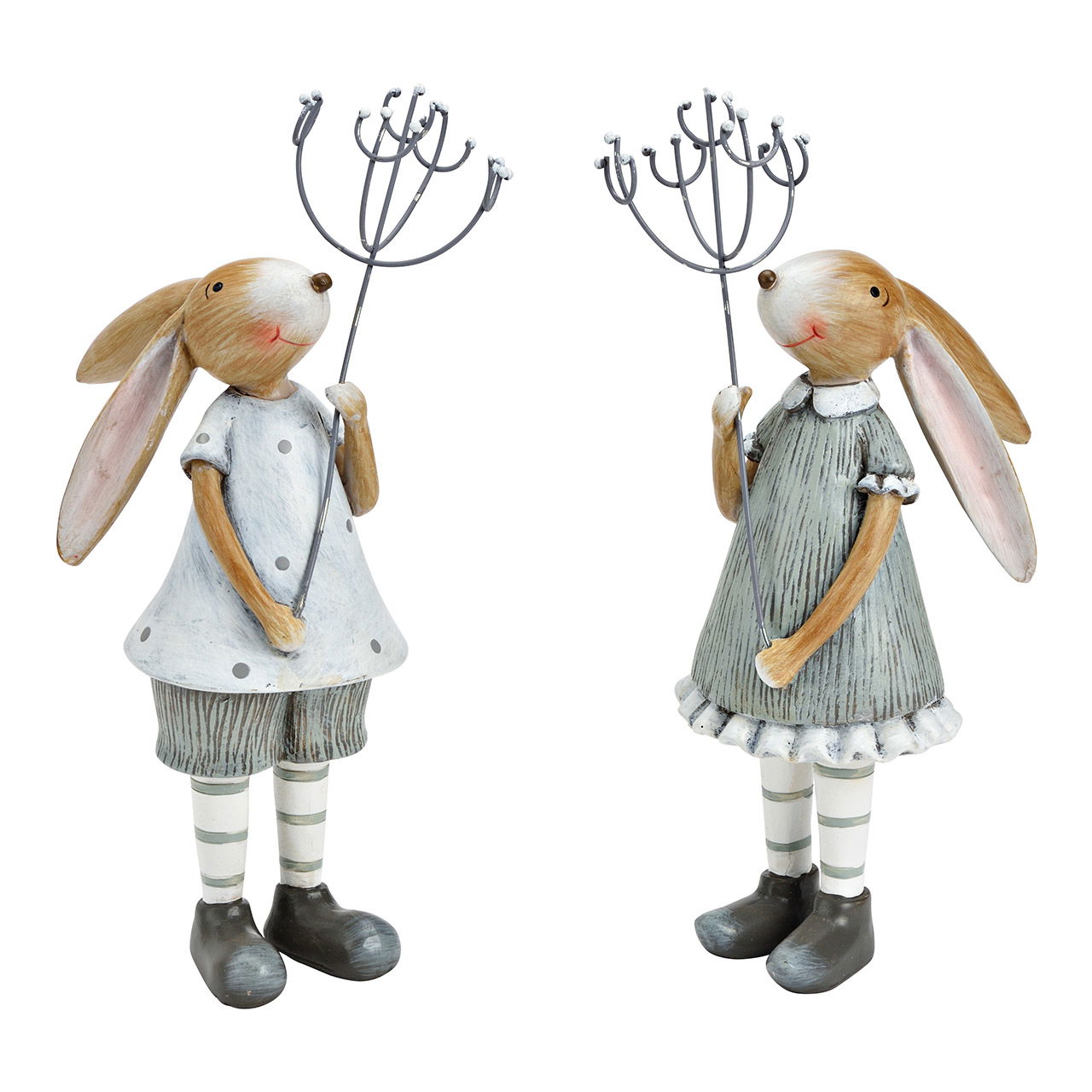Hase Mädchen und Junge aus Poly grau 2-fach, (B/H/T) 8x24x12cm