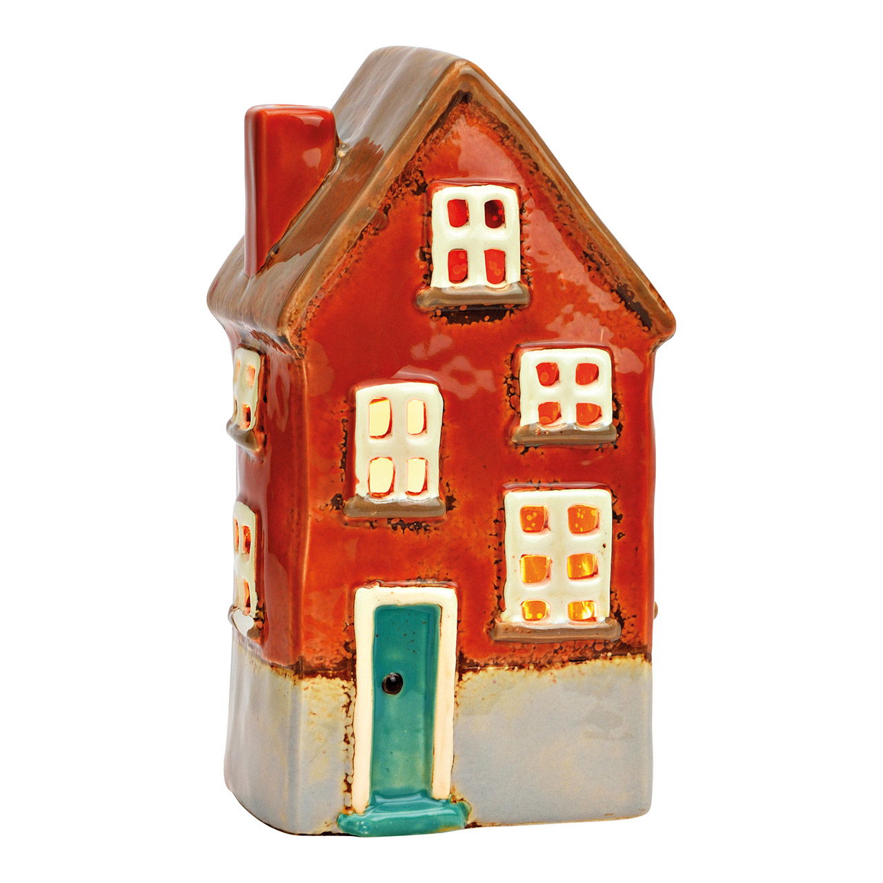 Casita de luz de gres, coloreada (A/A/P) 10x18x8cm