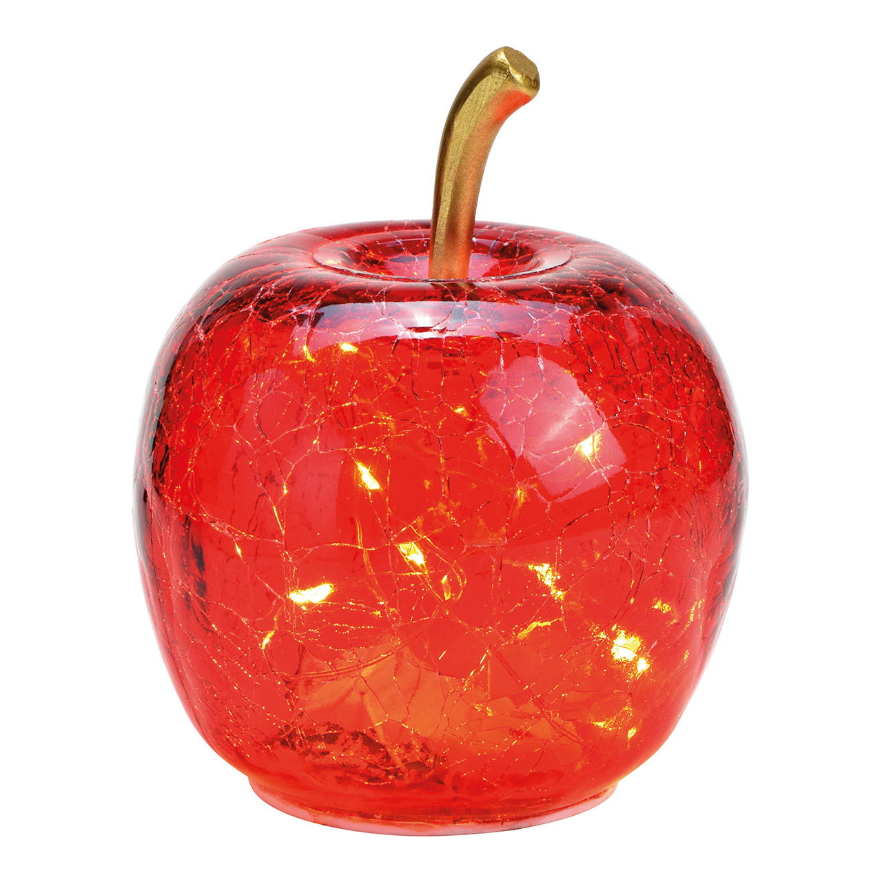 Apple with 10 LEDs with timer made of red glass (W/H/D) 11x12x11cm
