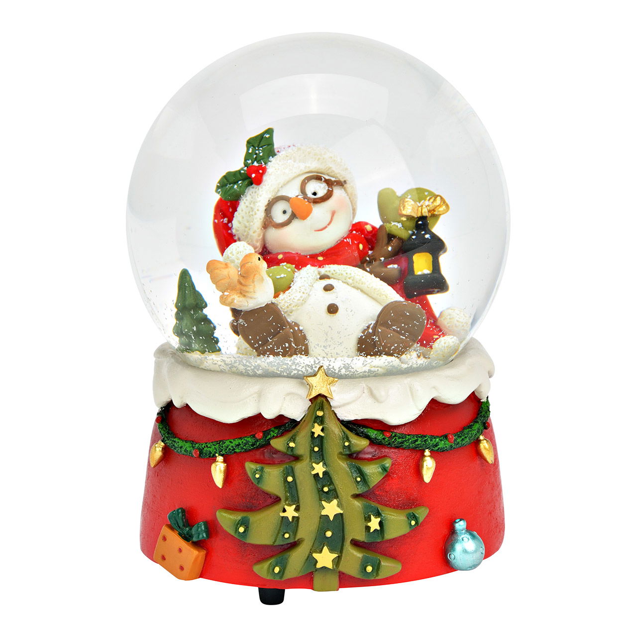 Spieluhr/Schneekugel Schneemann Weihnachtsmotiv mit Musik aus Glas/Poly, Bunt (B/H/T) 10x14x10cm