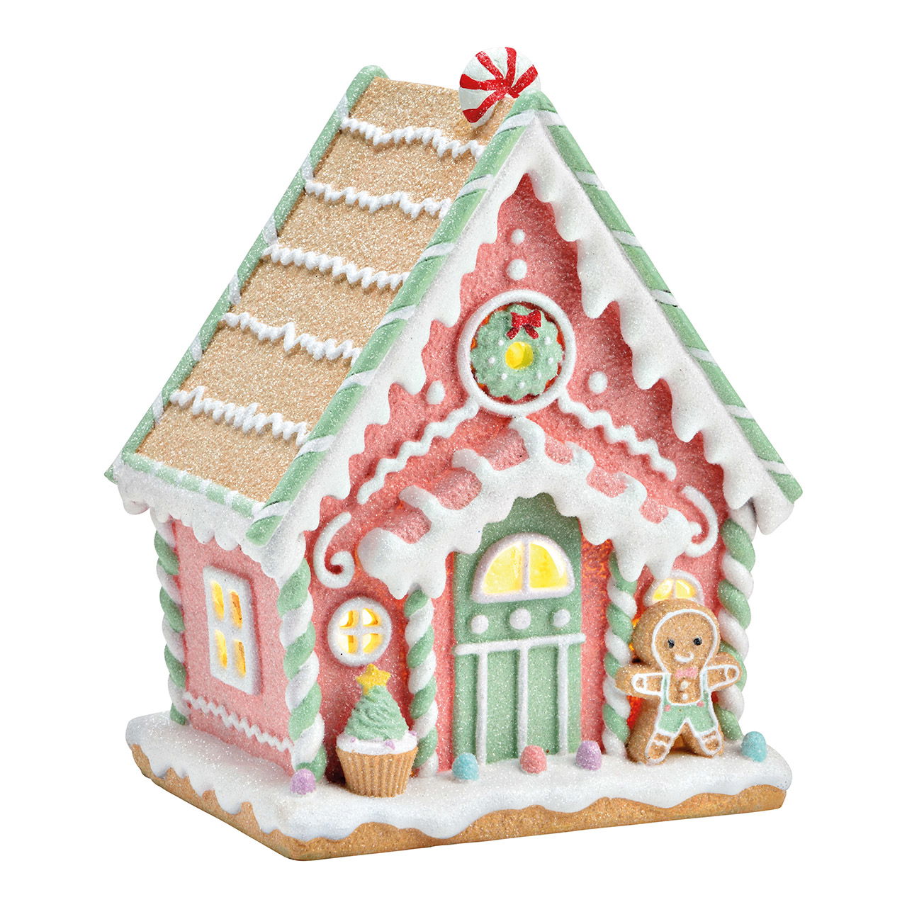 LED light house gingerbread made of poly, colorful (W/H/D) 19x24x15cm