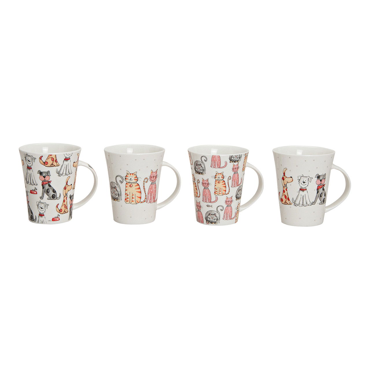 Tasse décor chien/chat en porcelaine, 4 compartiments, multicolore Ø9x11cm 300ml