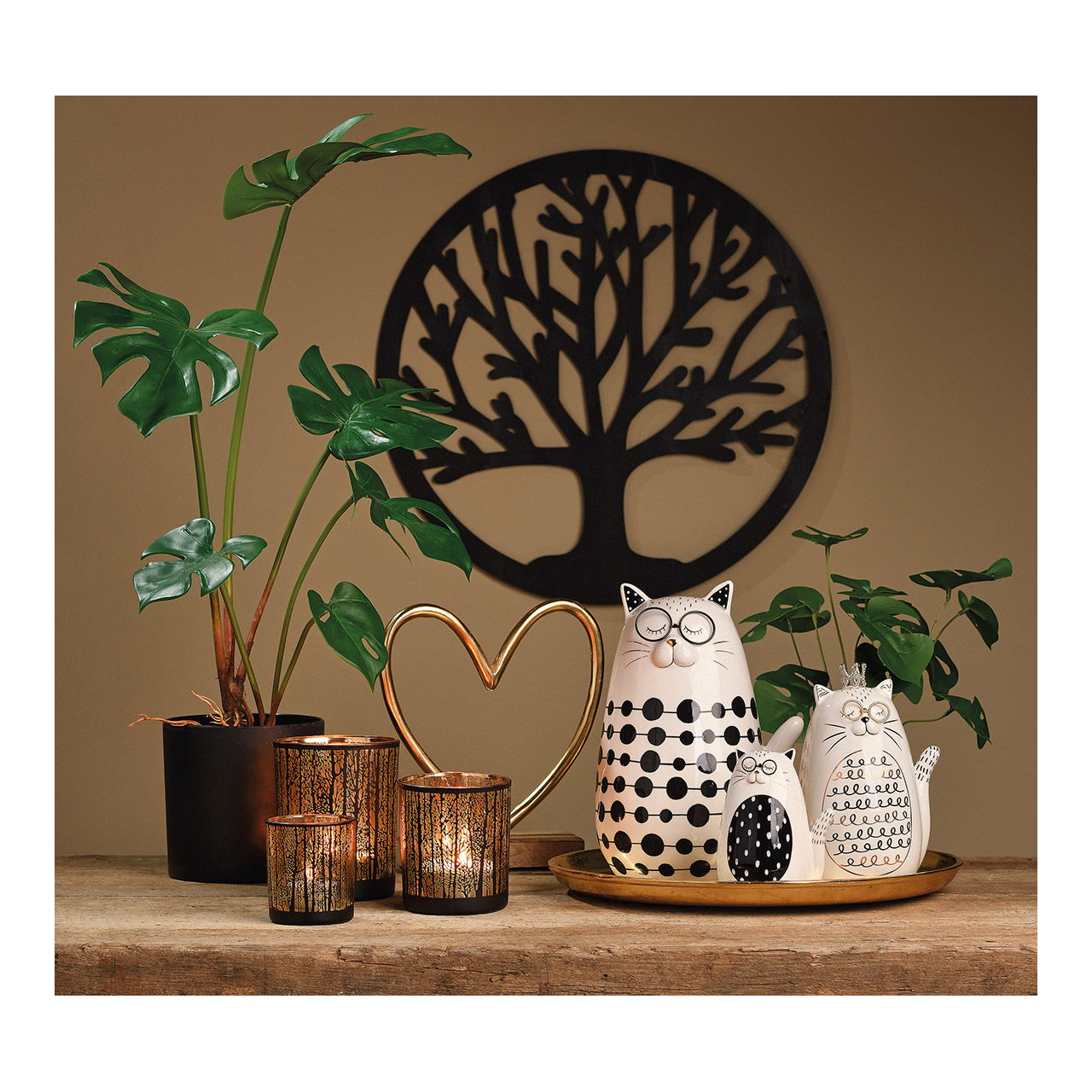 Colgador de pared árbol decorativo de madera, negro (A/A) 20x20cm