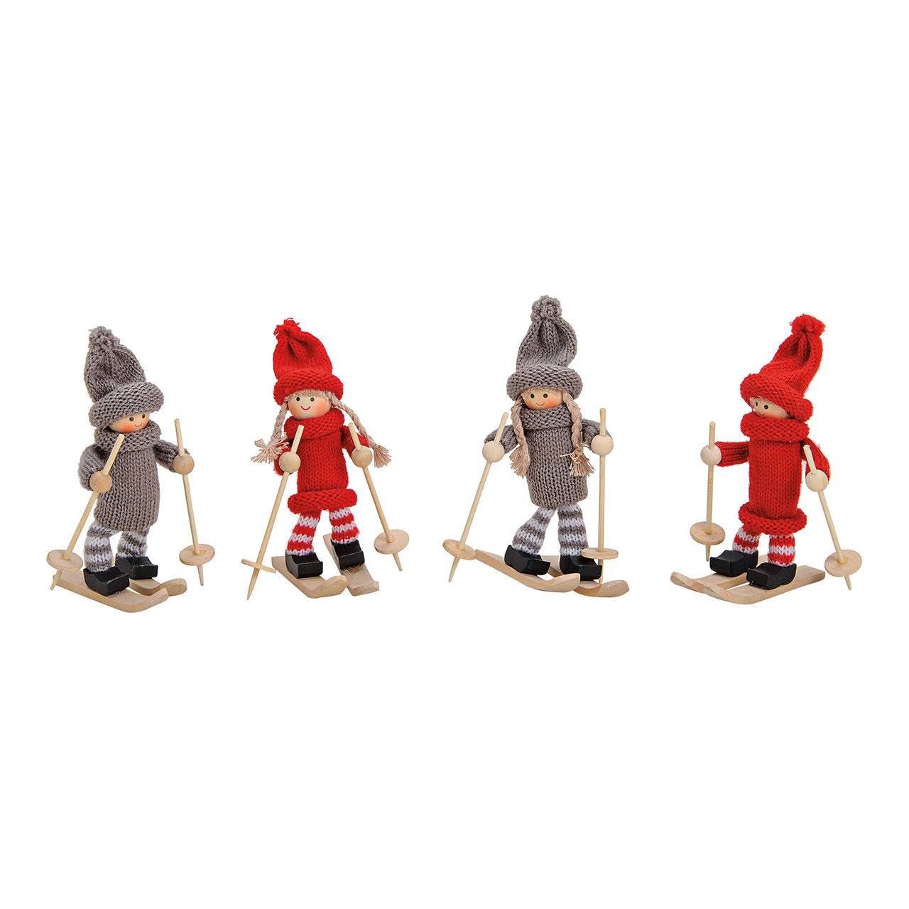 Enfant hiver sur ski en bois/textile assorti. (L/H/P) 9x13x3 cm