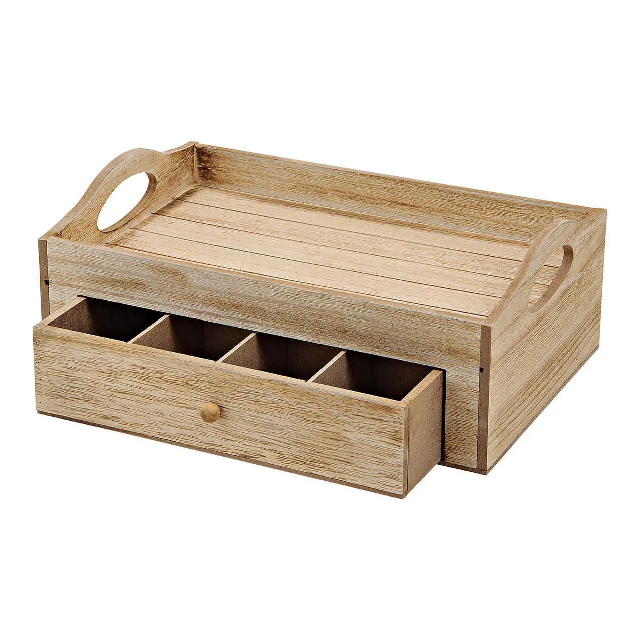 Tea box for bags with seven compartments, made of wood, W30 x D20 x H11 cm