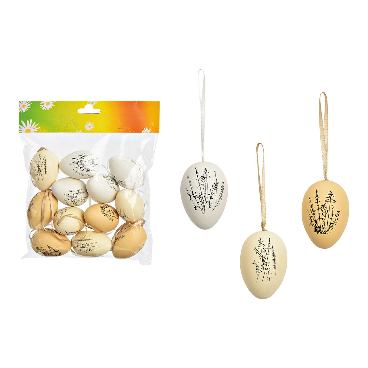 Hänger Ostereier 12-er Set, aus Kunststoff natur, weiß (B/H/T) 4x6x4cm